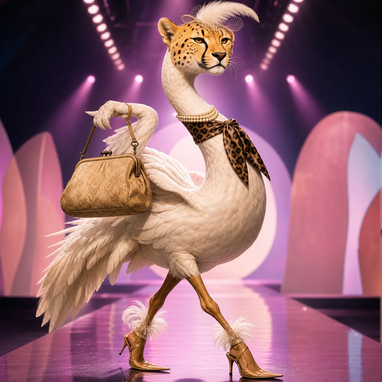 Generate this Italian Brainrot for me: - {head}: Cheetah - {body}: Swan - {special_item}: Vintage Handbag - {character_role}: Supermodel