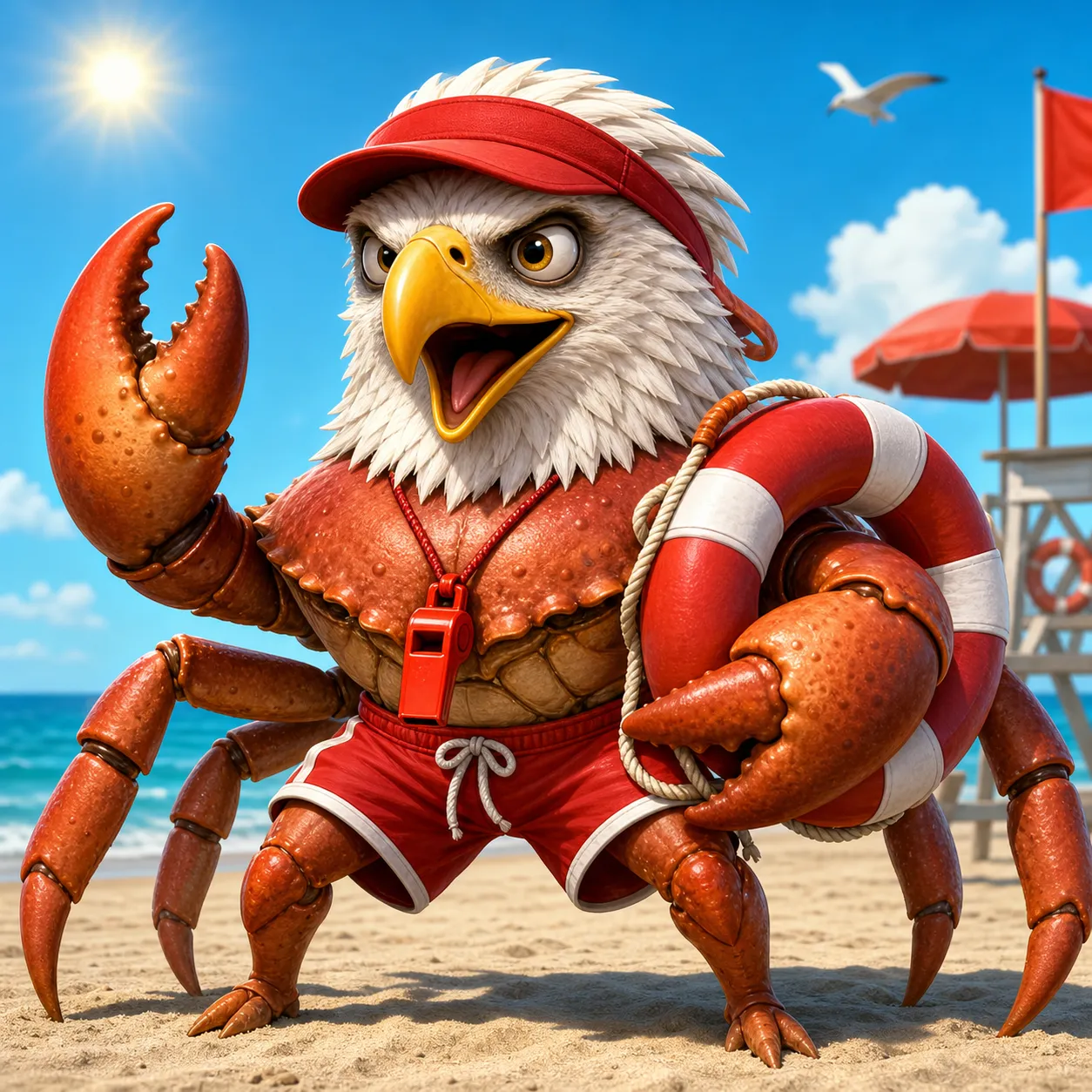 Generate this Italian Brainrot for me: - {head}: eagle - {body}: crab - {special_item}: lifebuoy - {character_role}: lifeguard