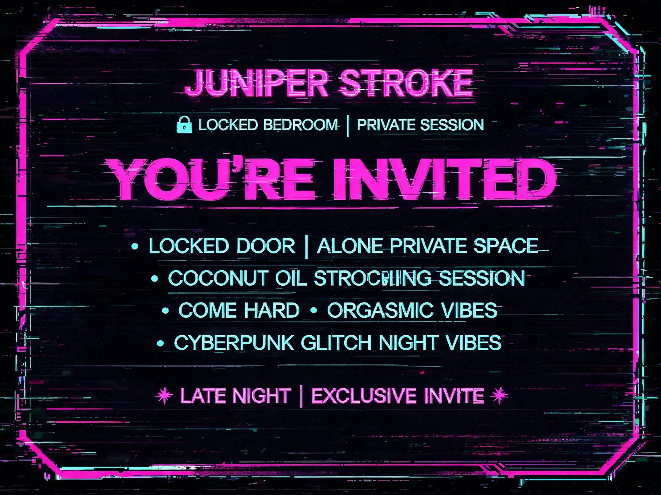 Sexy late-night handjob session with Juniper Stroke; in the bedroom, alone, locked door, bring your penis, come hard, orgasm, stroking, coconut oil