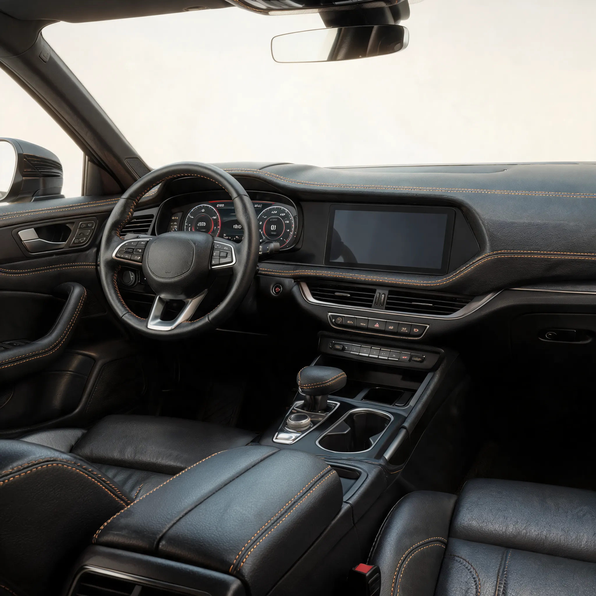 Automotive interior design, leather material rendering, dashboard layout, ergonomic modeling