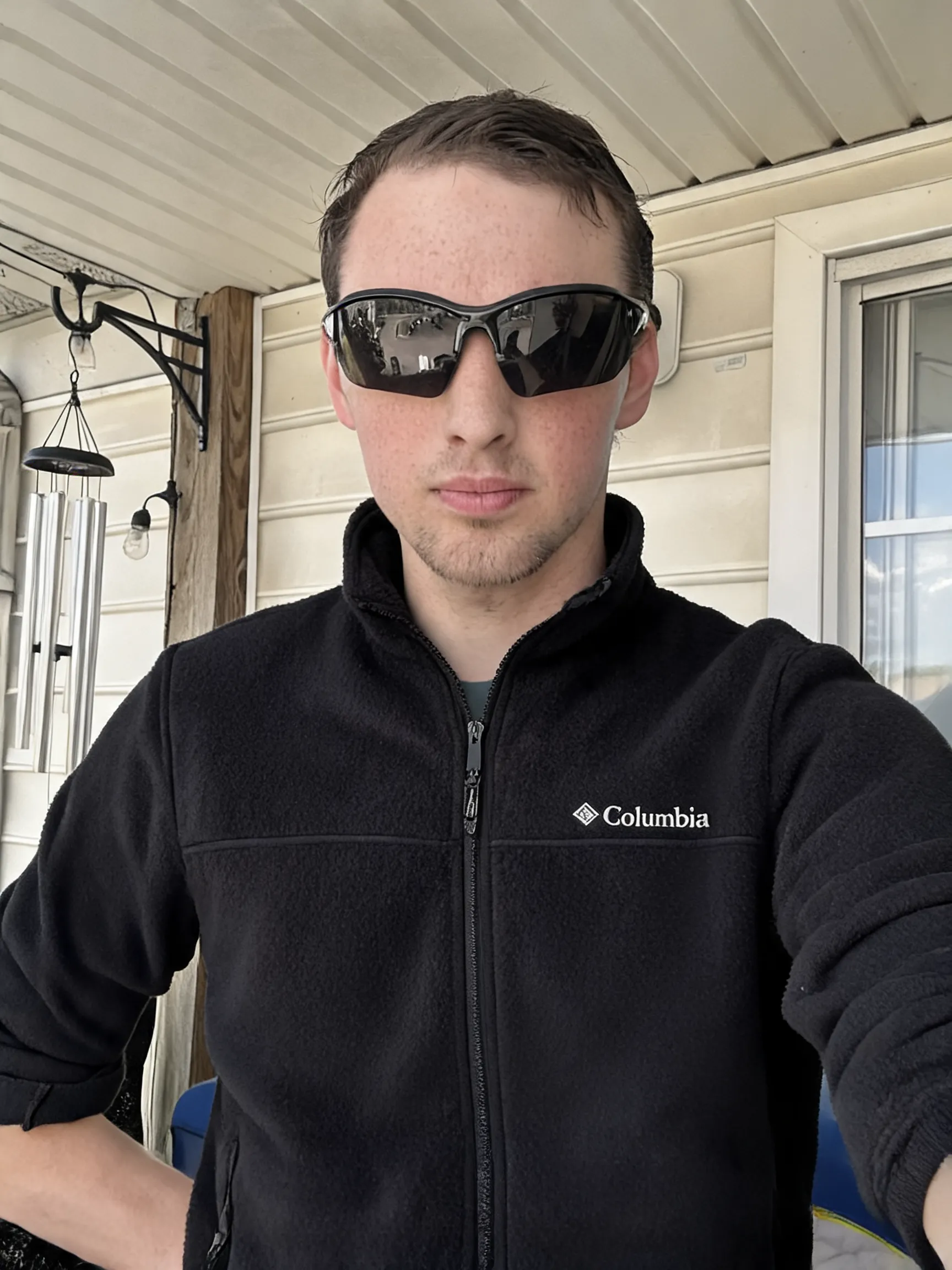 Try this clothing item on the person in the photo.