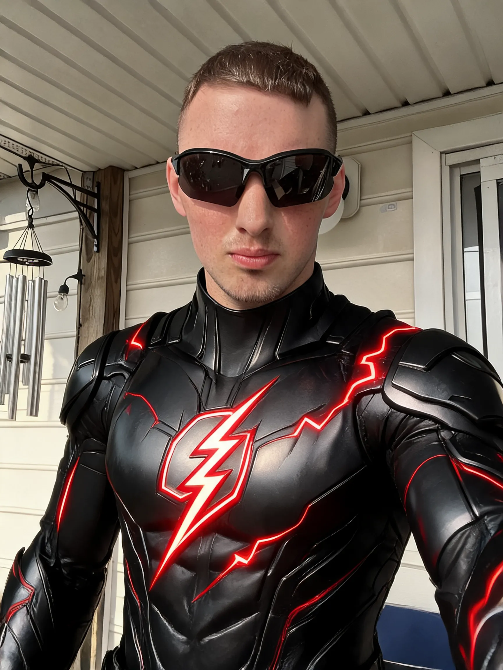 Try this clothing item on the person in the photo.
