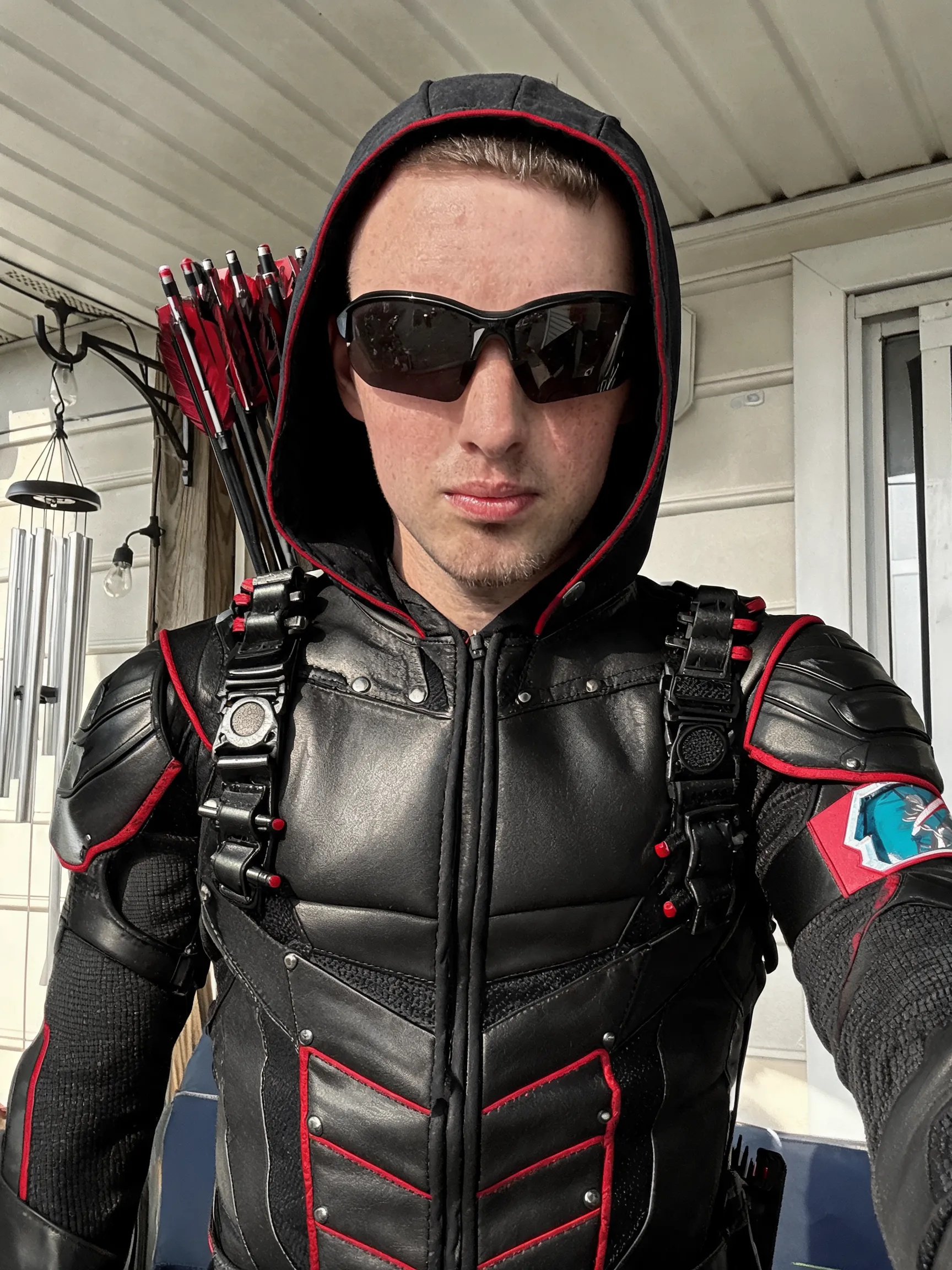 Try this clothing item on the person in the photo.