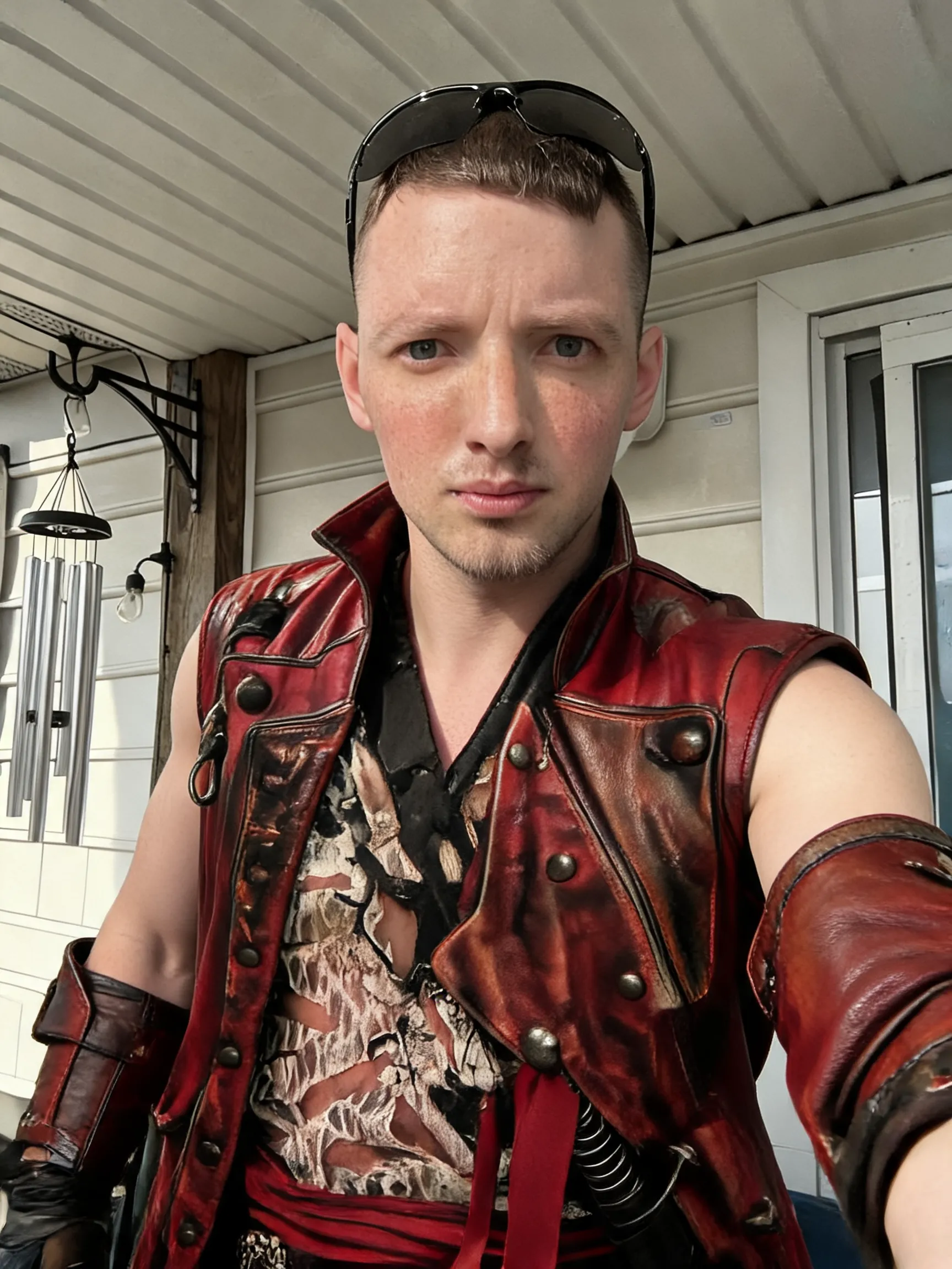 Try this clothing item on the person in the photo.