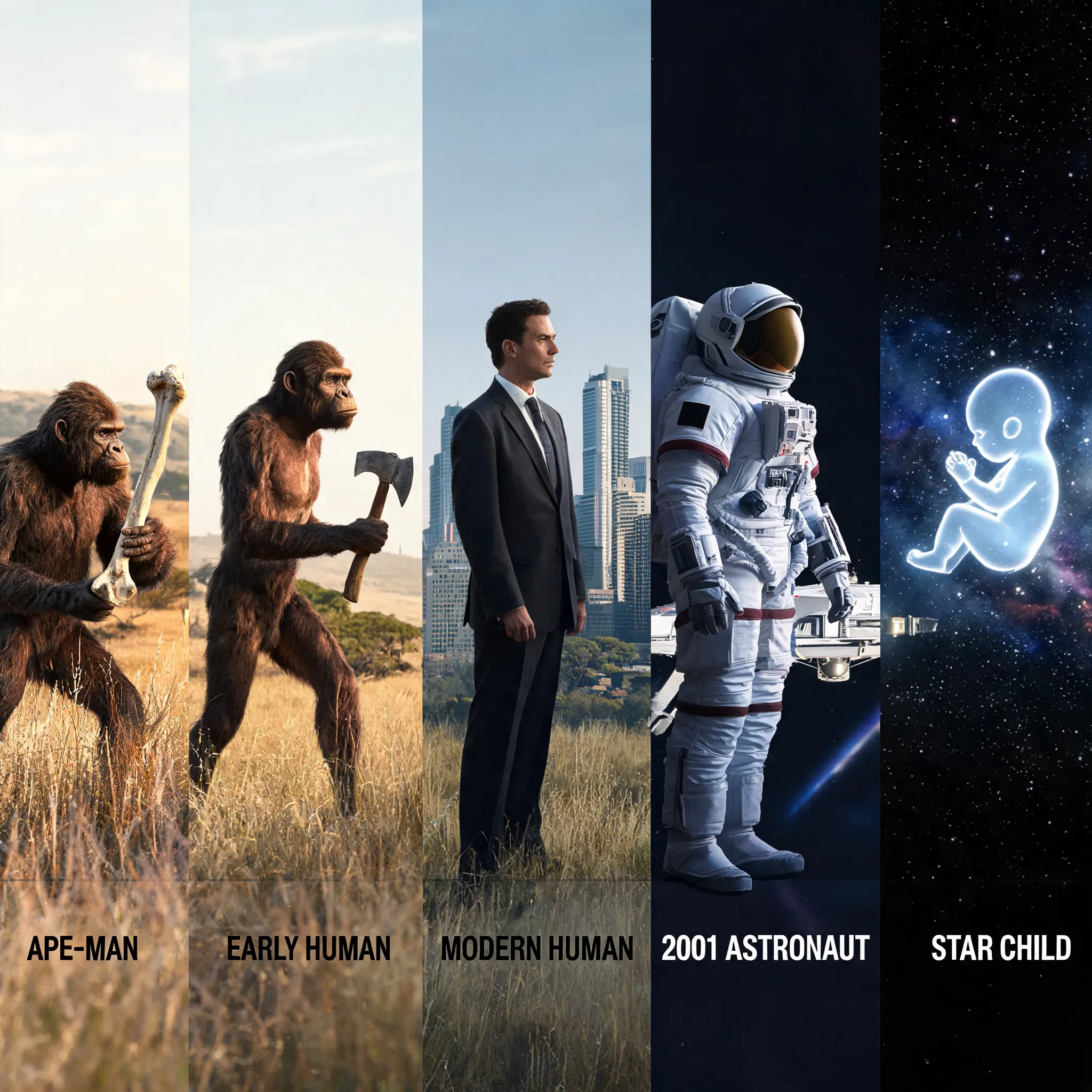 Human evolution sequence from 2001: A Space Odyssey