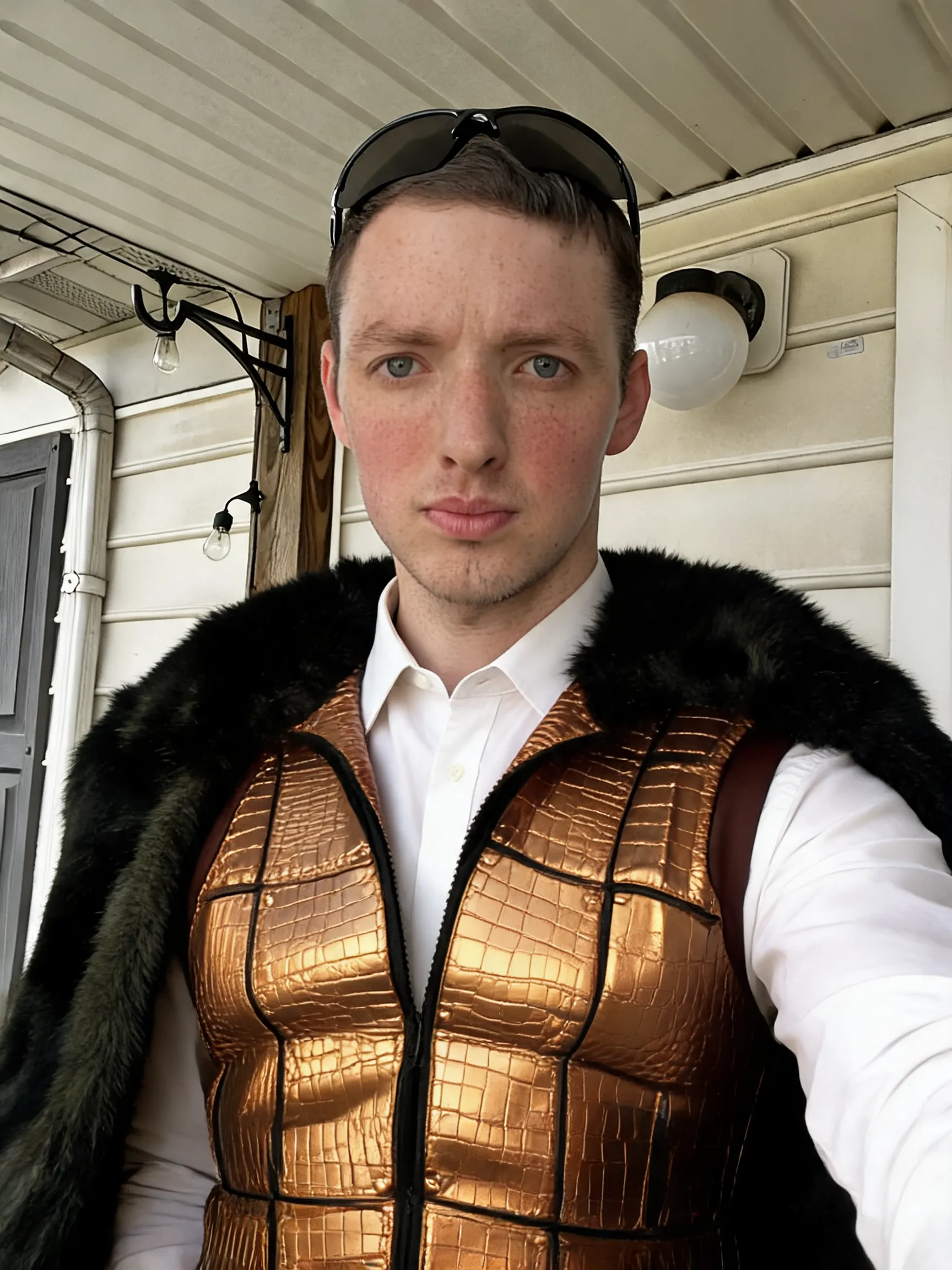Try this clothing item on the person in the photo.