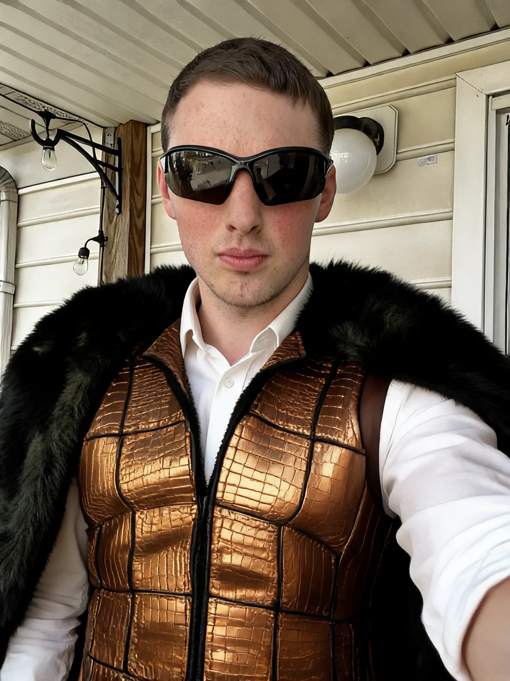 Try this clothing item on the person in the photo.