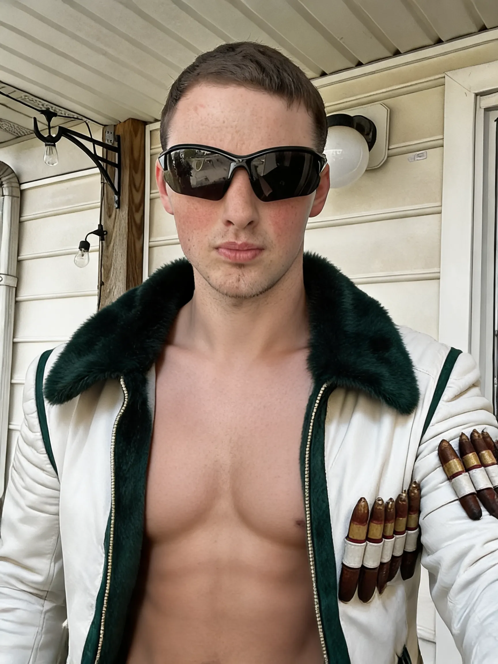 Try this clothing item on the person in the photo.