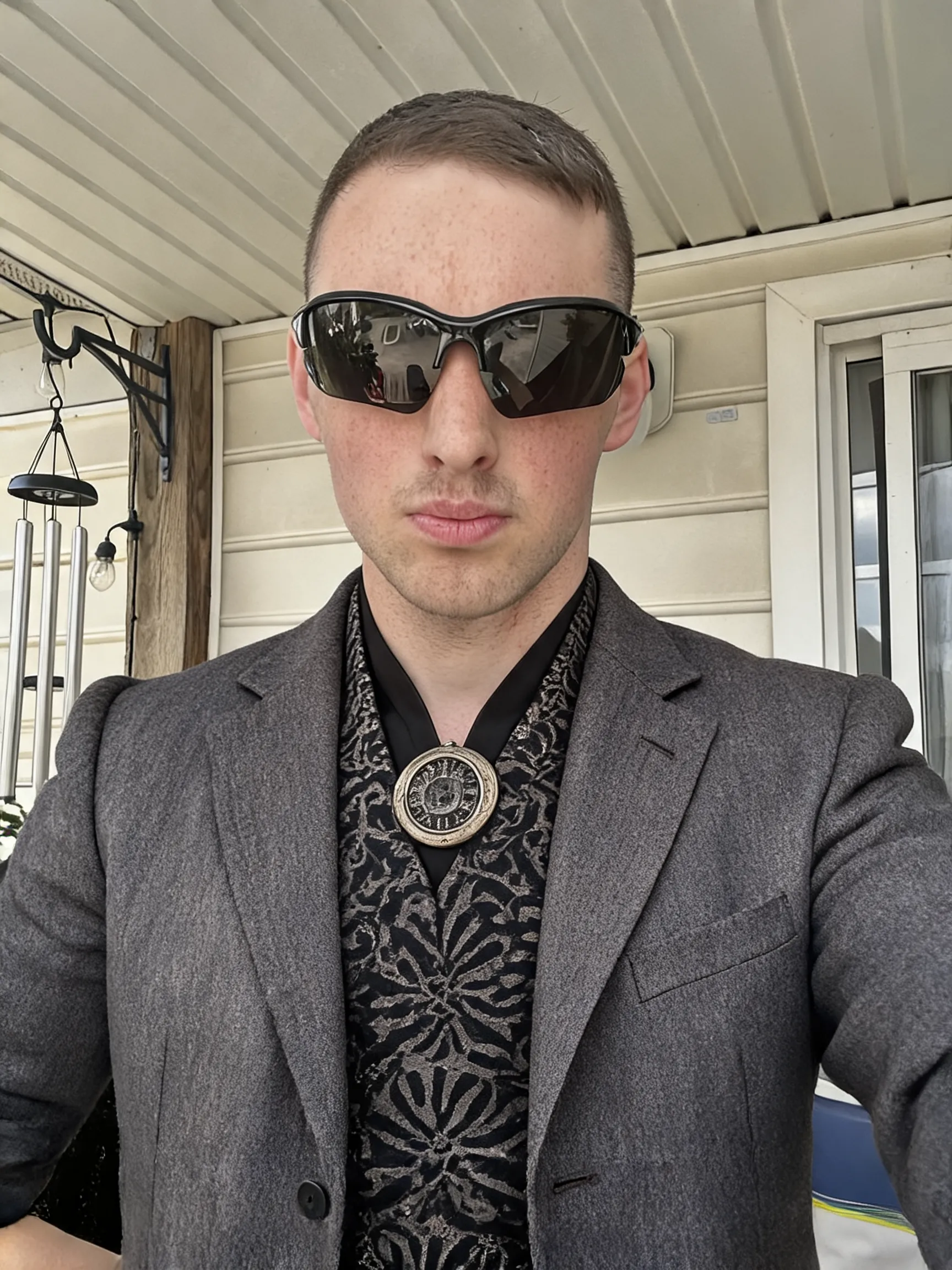 Try this clothing item on the person in the photo.