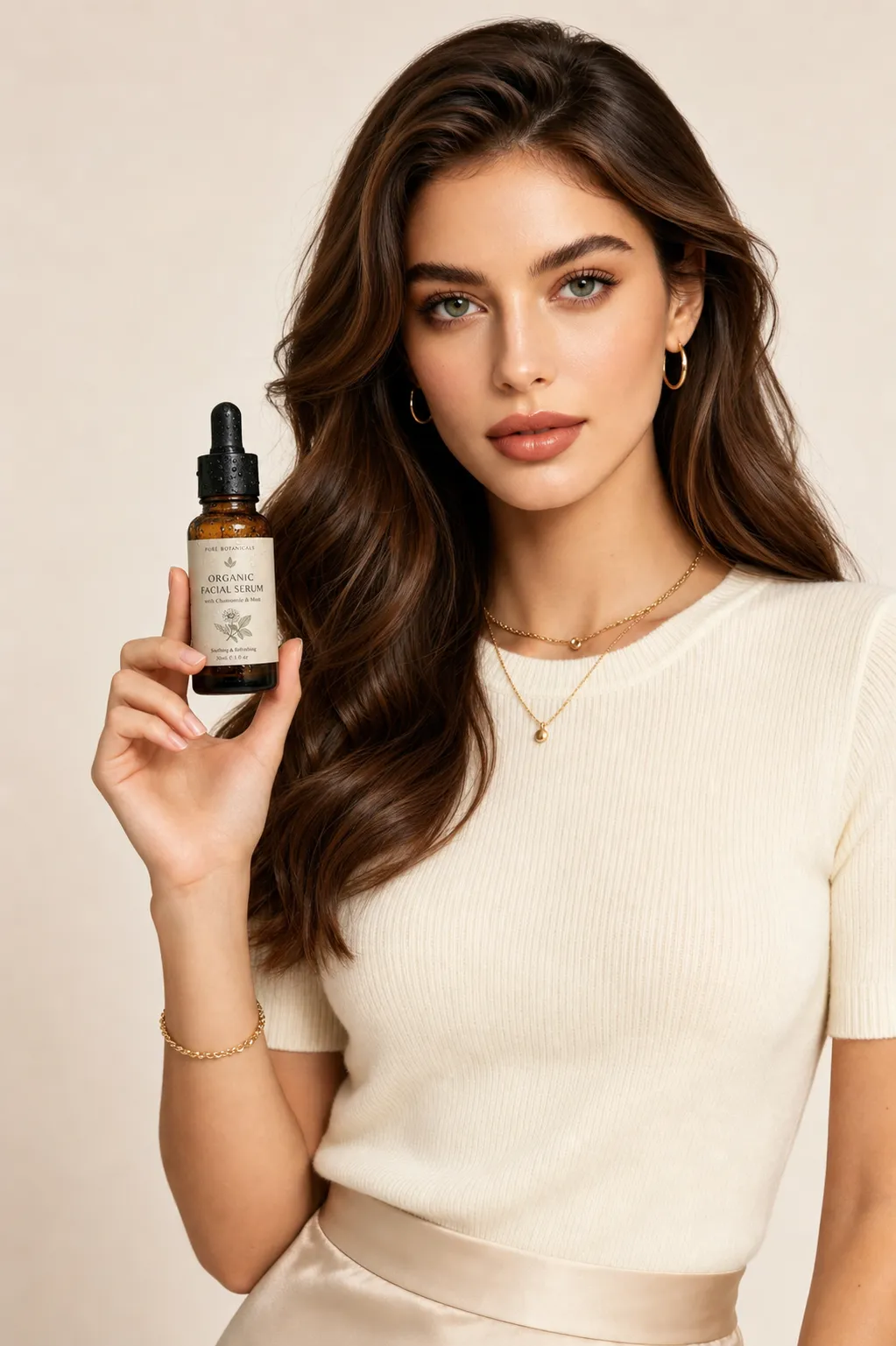 Create an e-commerce lifestyle product photo using the uploaded portrait and uploaded product image. Product placement style: Holding View