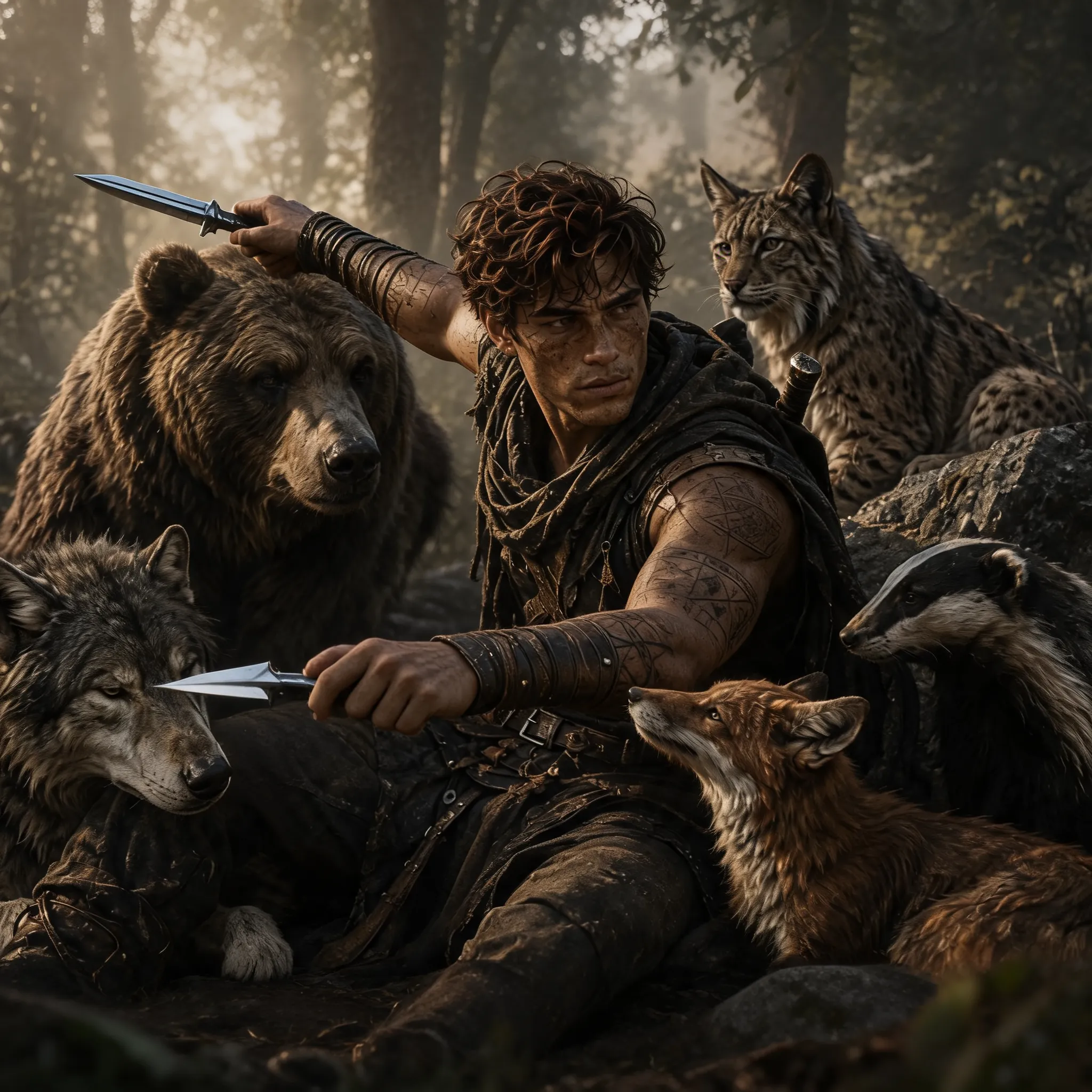 please recreate the character in here but instead please have him throwing knives