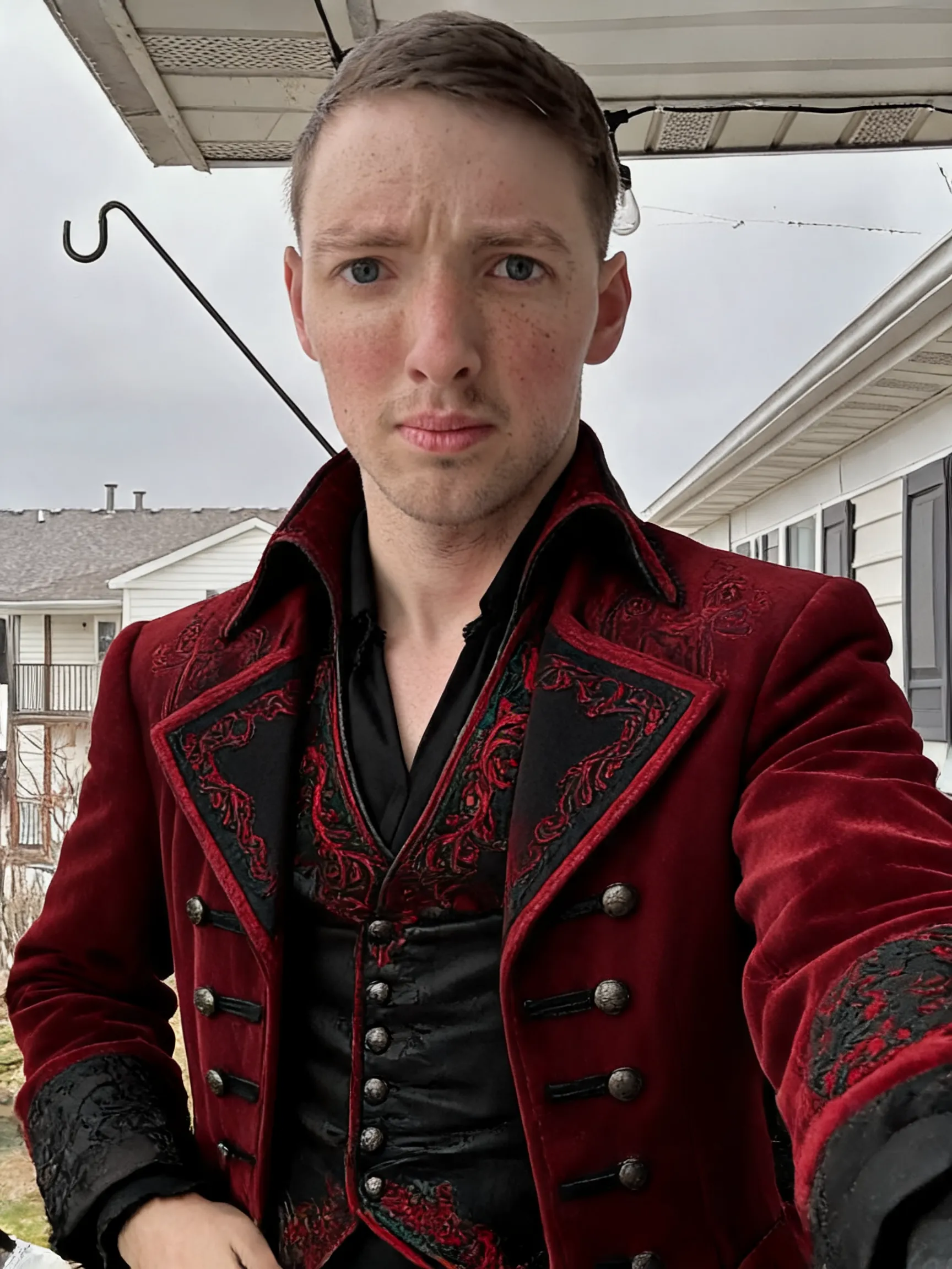 Try this clothing item on the person in the photo.