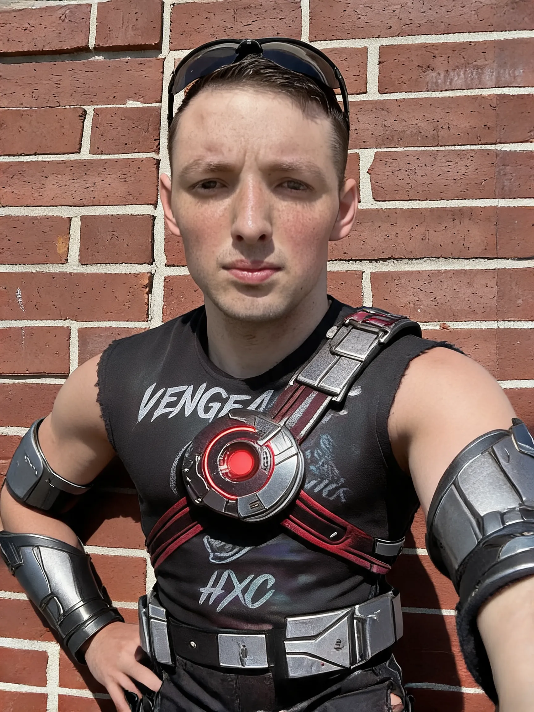 Try this clothing item on the person in the photo.
