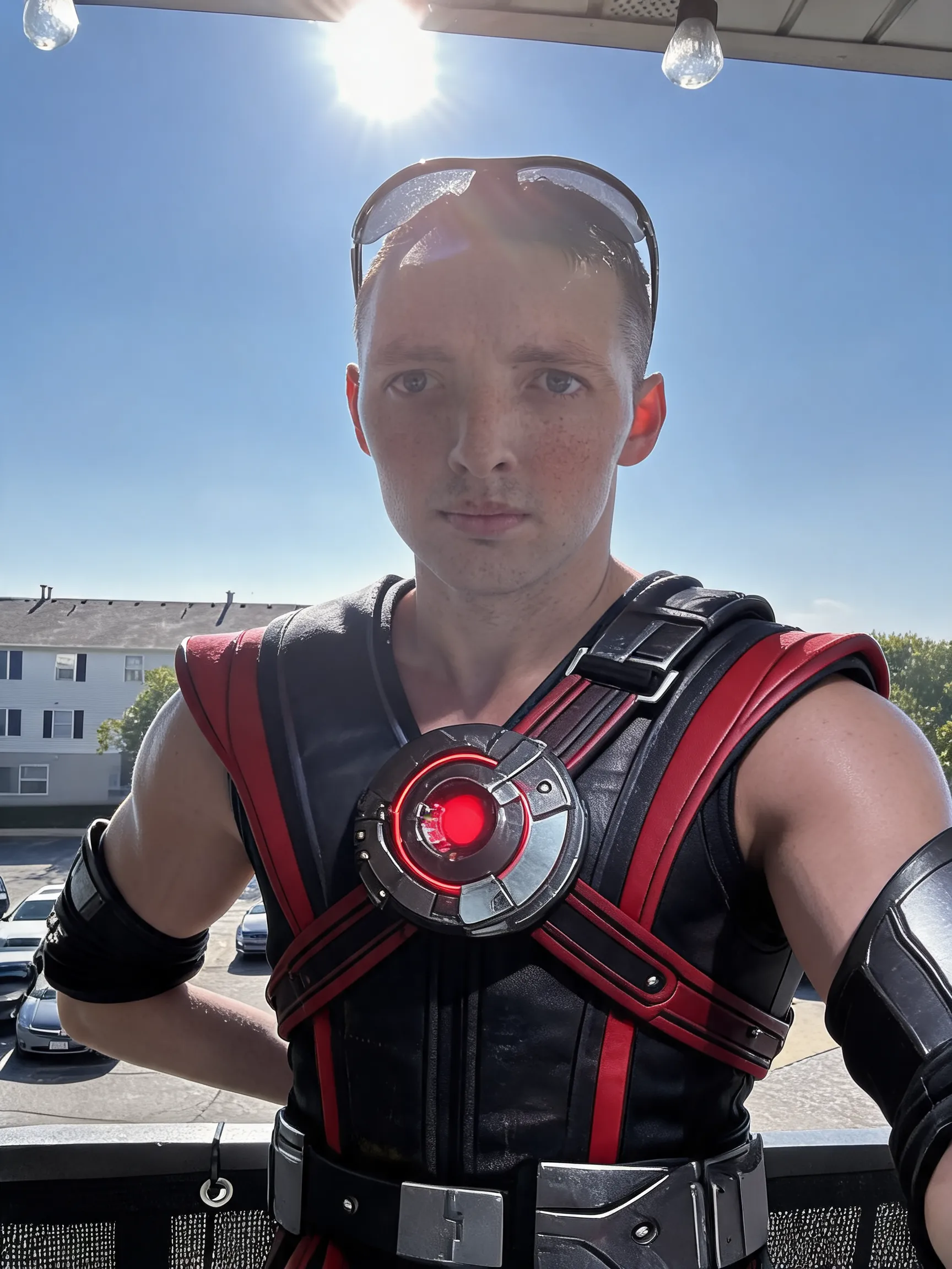 Try this clothing item on the person in the photo.