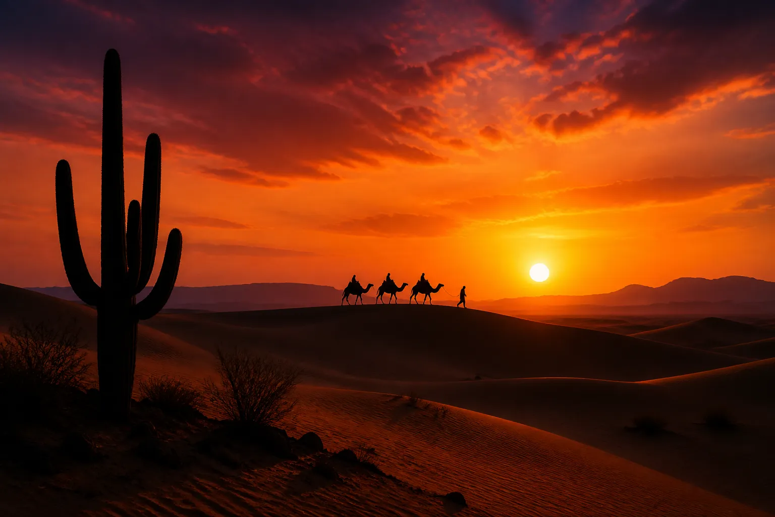 Desert silhouette at sunset
