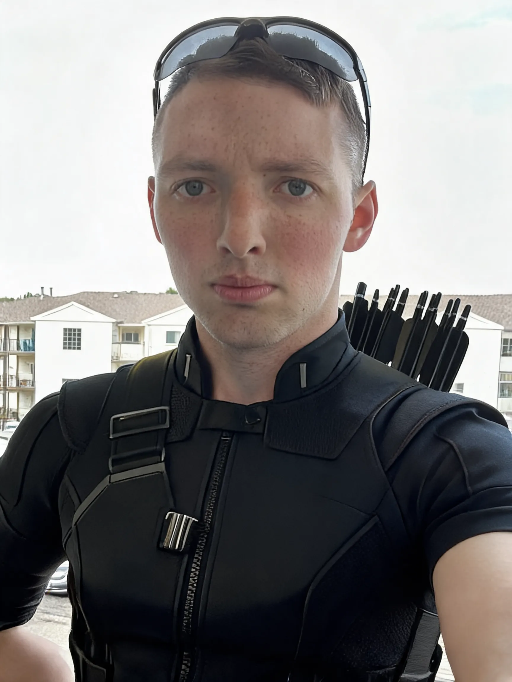 Try this clothing item on the person in the photo.