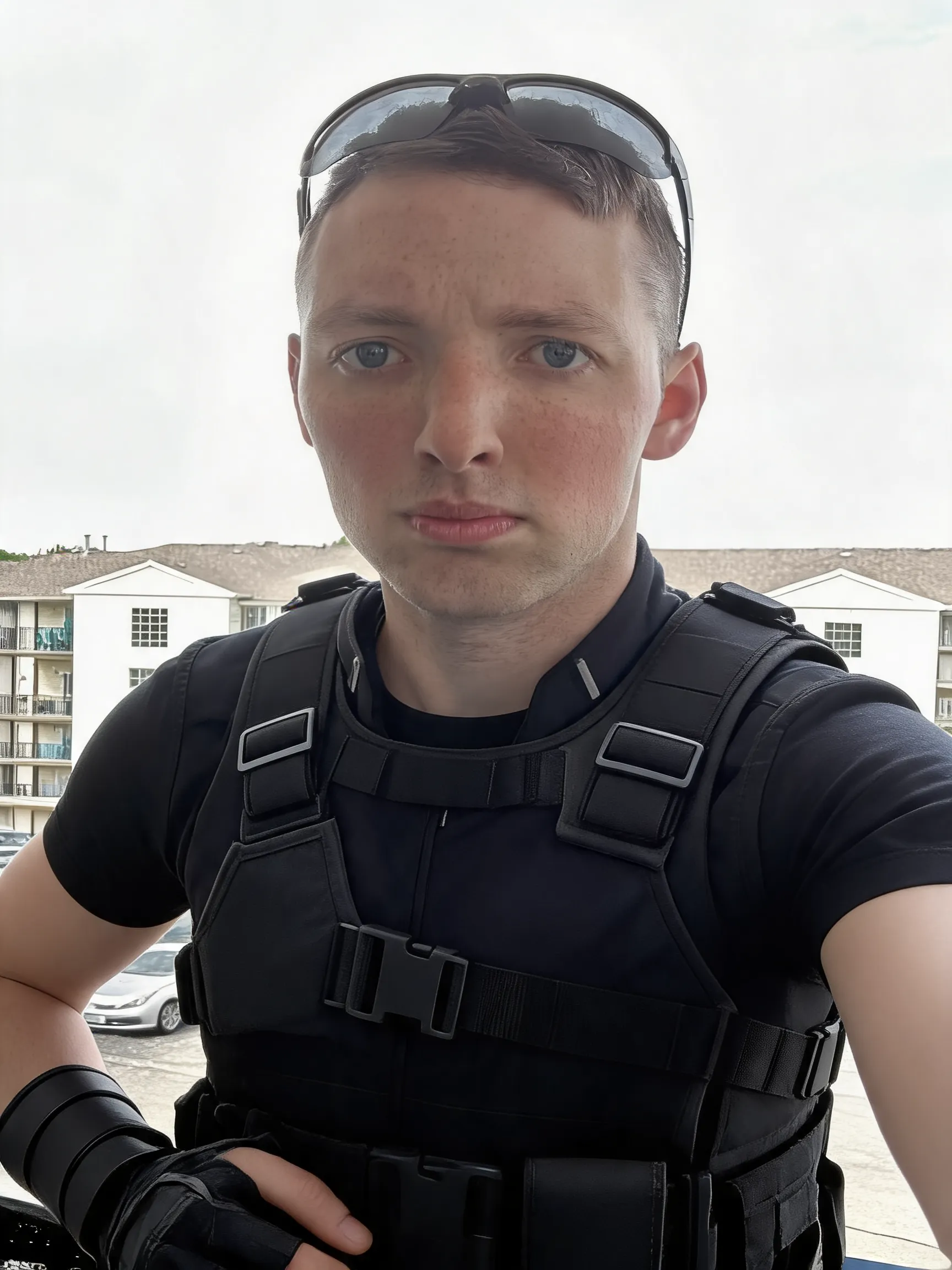 Try this clothing item on the person in the photo.