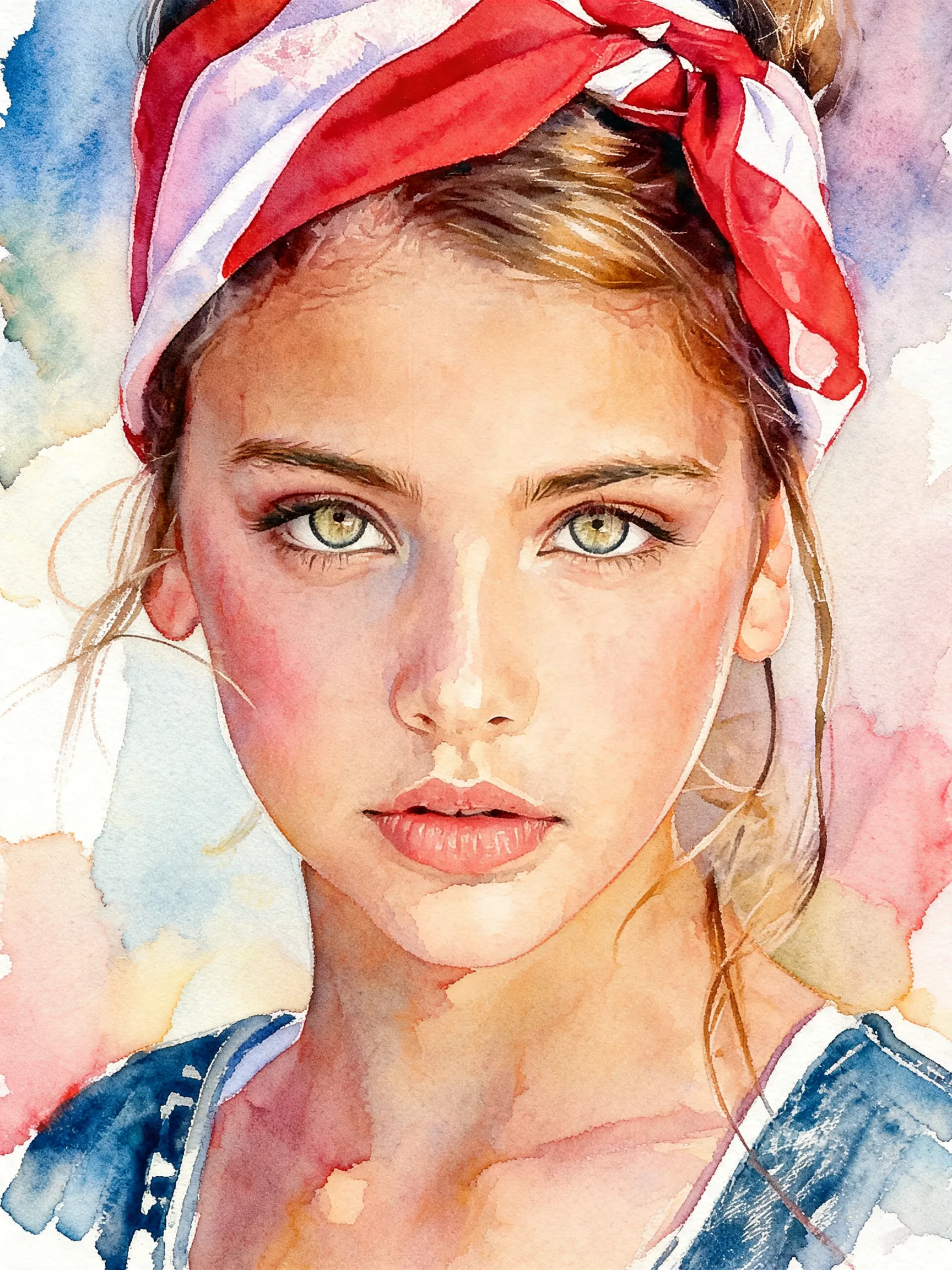 convert this into multi color water color painting, keep facial characteristics same and use multicolor more