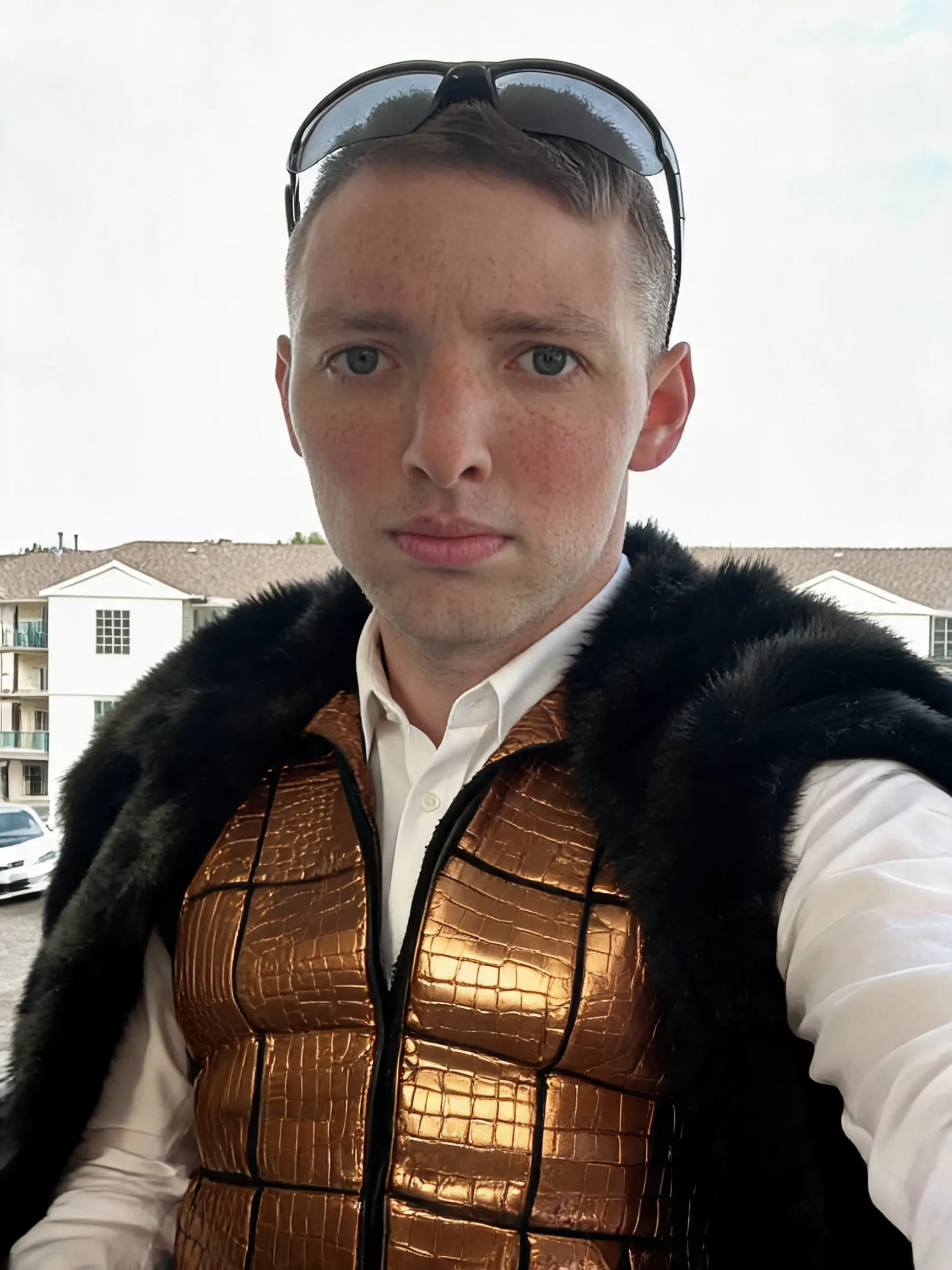 Try this clothing item on the person in the photo.