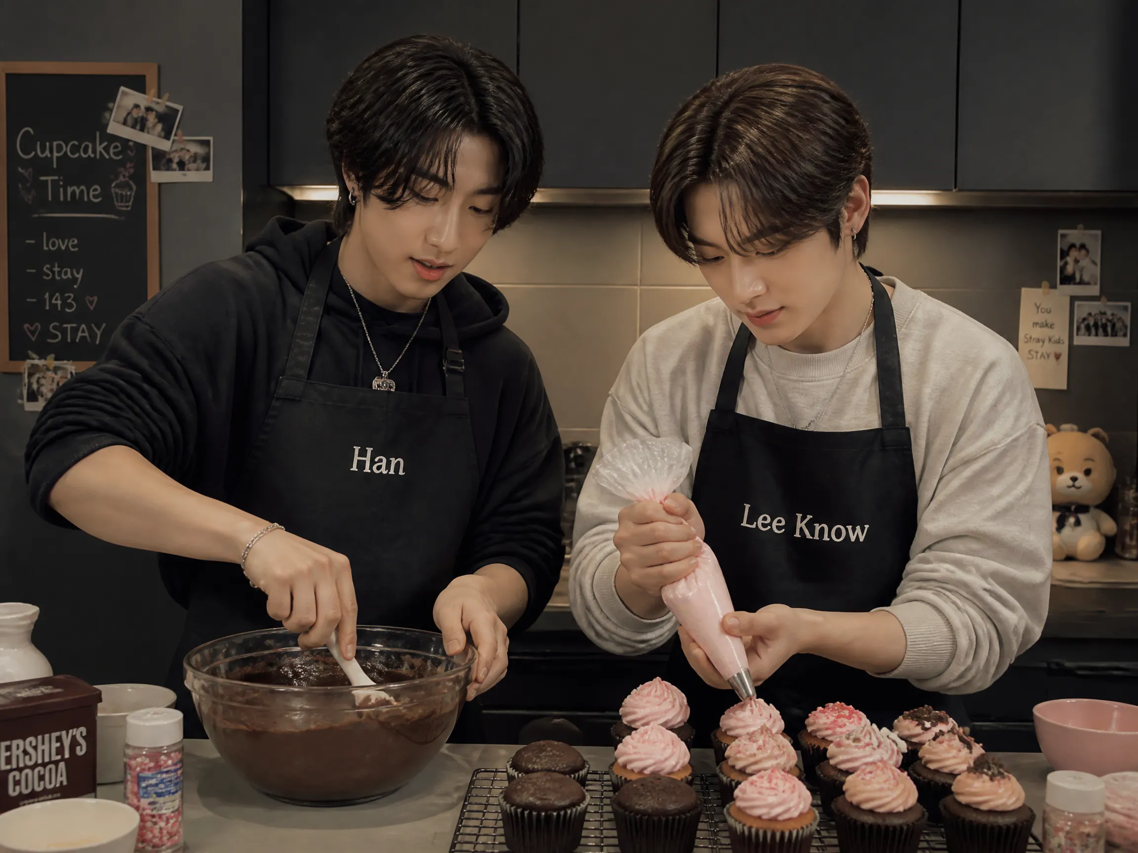 Han and Lee Know were making cupcakes