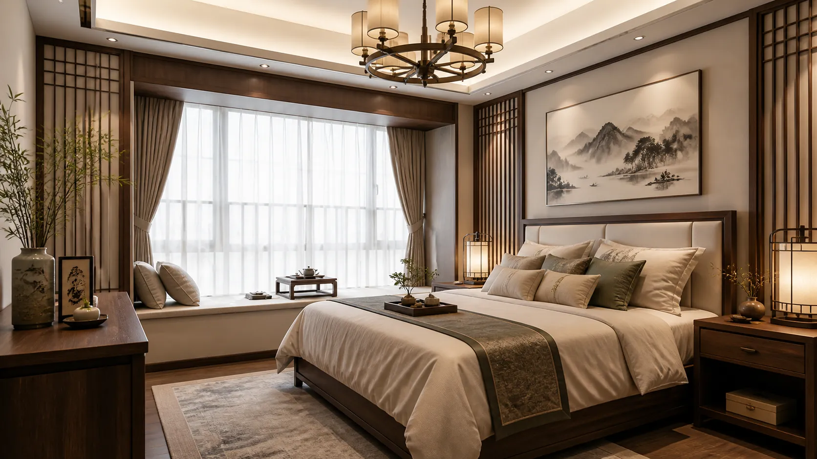 Generate a Chinese Style living room interior.