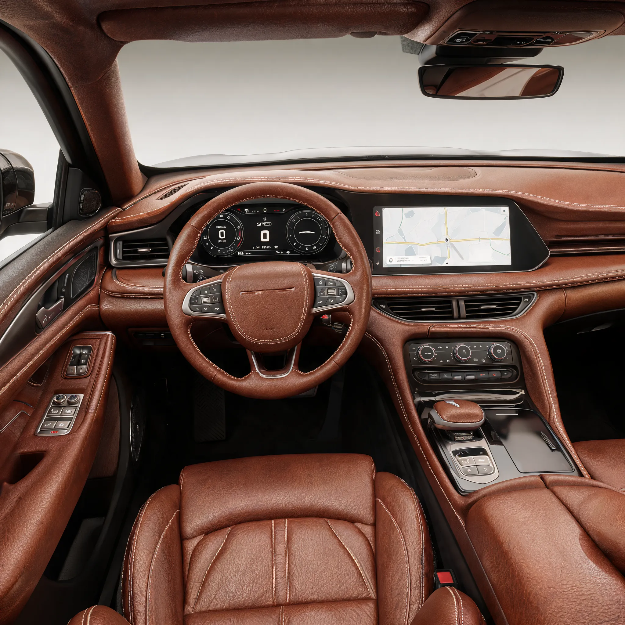 Automotive interior design, leather material rendering, dashboard layout, ergonomic modeling