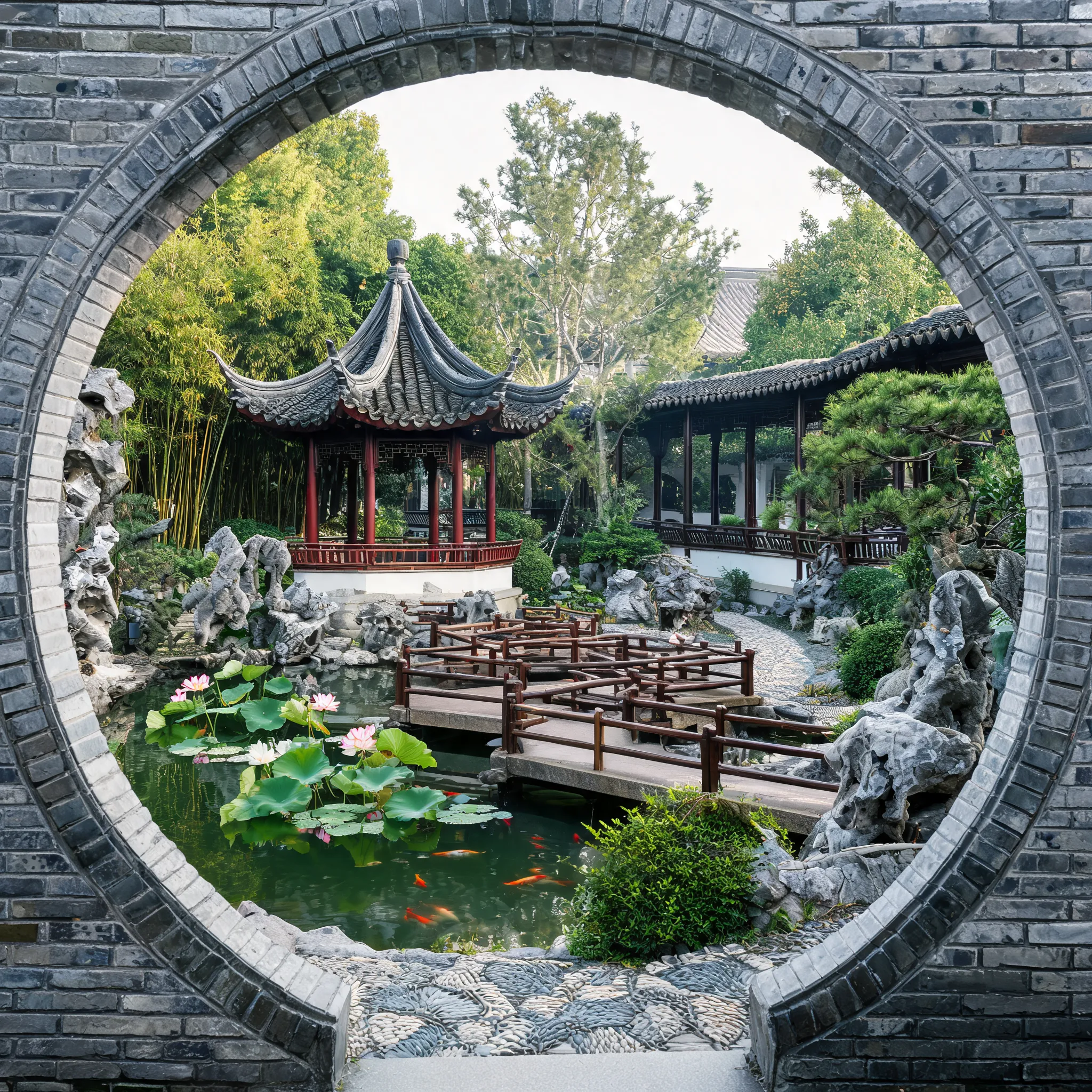 Traditional Chinese garden layout, architectural visualization, terrain modeling, landscape design