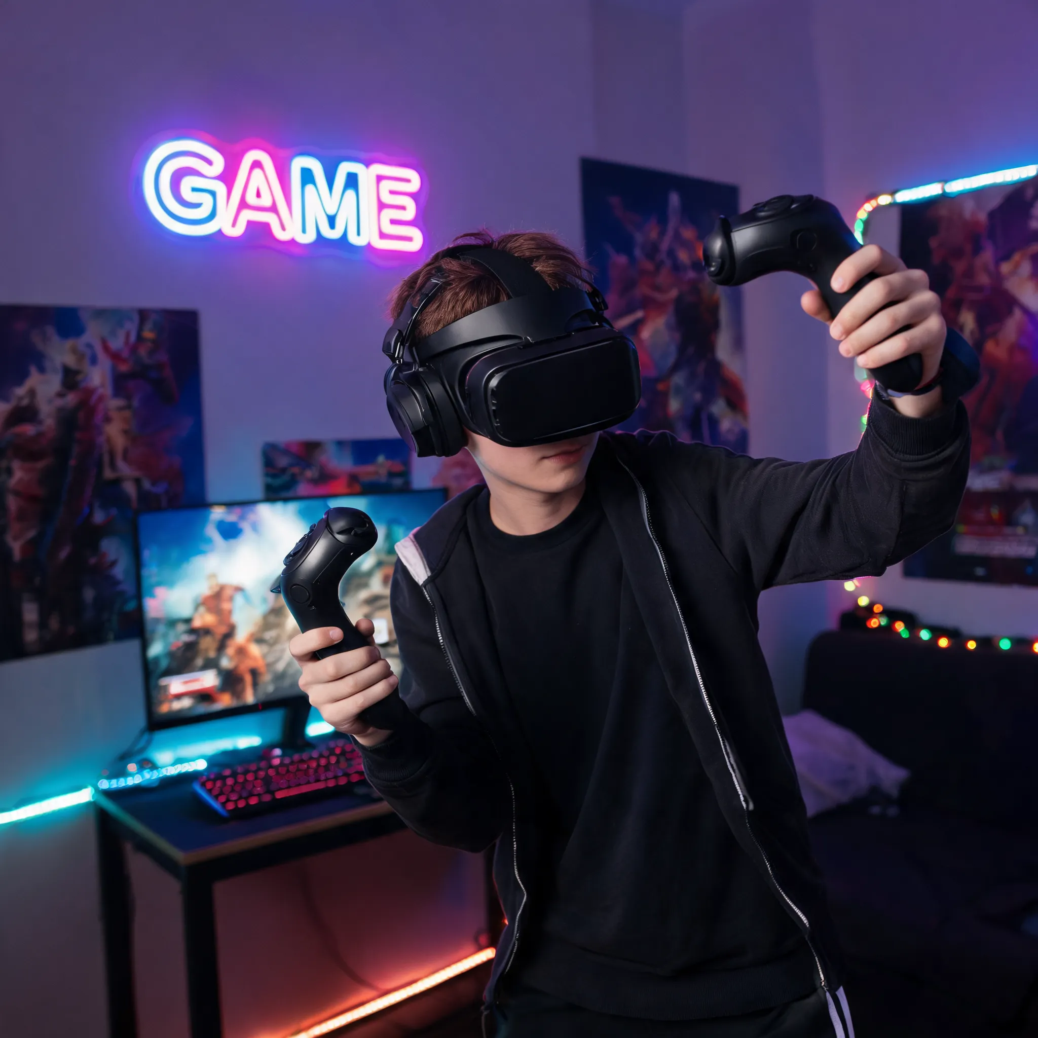 Young gamer immersed in virtual reality
