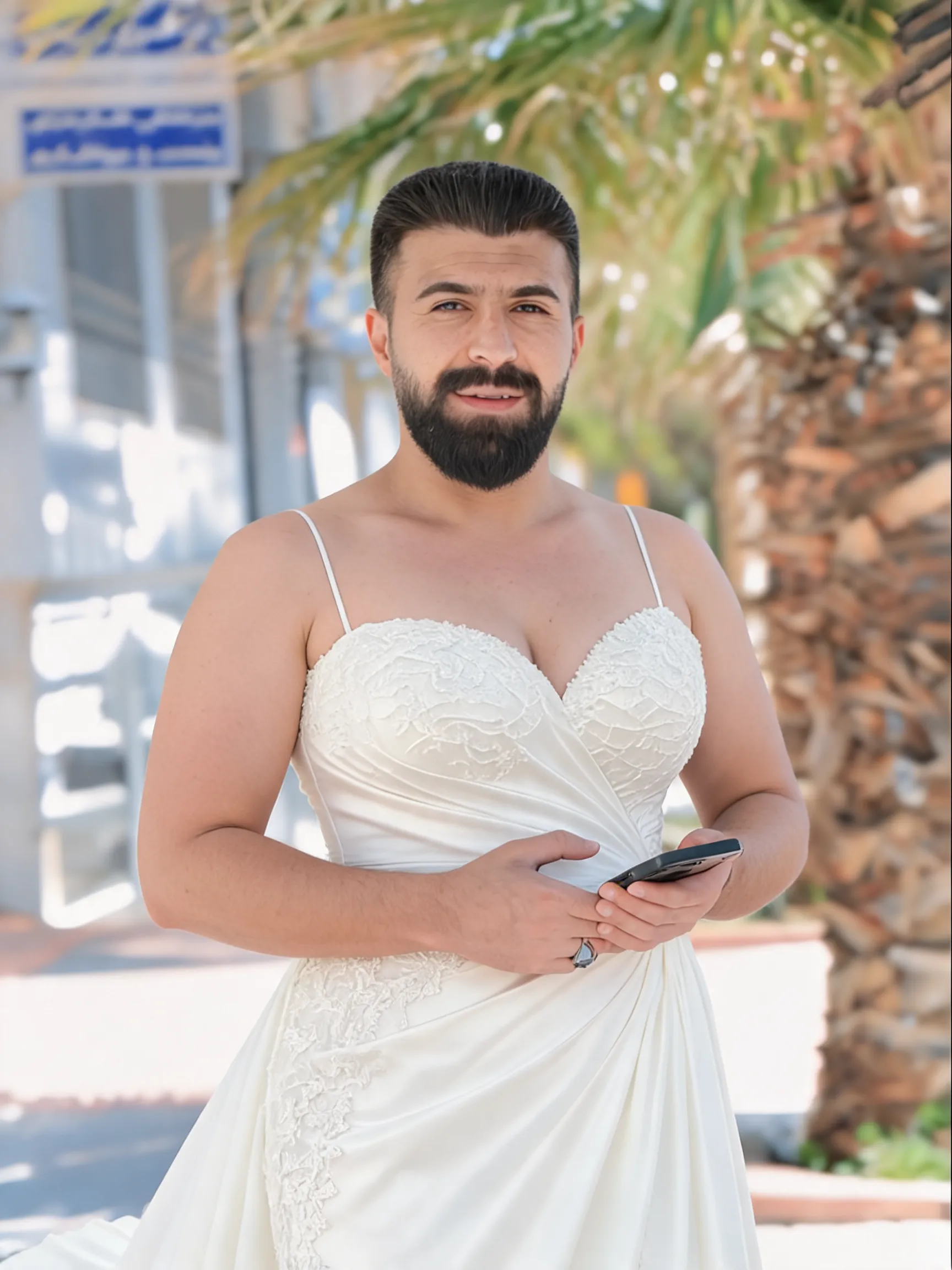Create a beautiful, realistic wedding-day portrait of an adult man and an adult woman standing naturally side by side, close to each other as a newly married couple. Give them an elegant, happy, romantic wedding atmosphere with natural body language and warm expressions. Preserve both people’s original identities exactly: same faces, facial features, hairstyles, skin tones, body shapes, proportions, and recognizable appearance. Do not reshape, slim, enlarge, beautify, or alter either person’s face or body. Keep their wedding clothing elegant and realistic, with natural fabric details and lighting. Use a beautiful wedding setting, balanced composition, realistic anatomy, natural posture, cinematic lighting, and high-quality photorealistic photography.