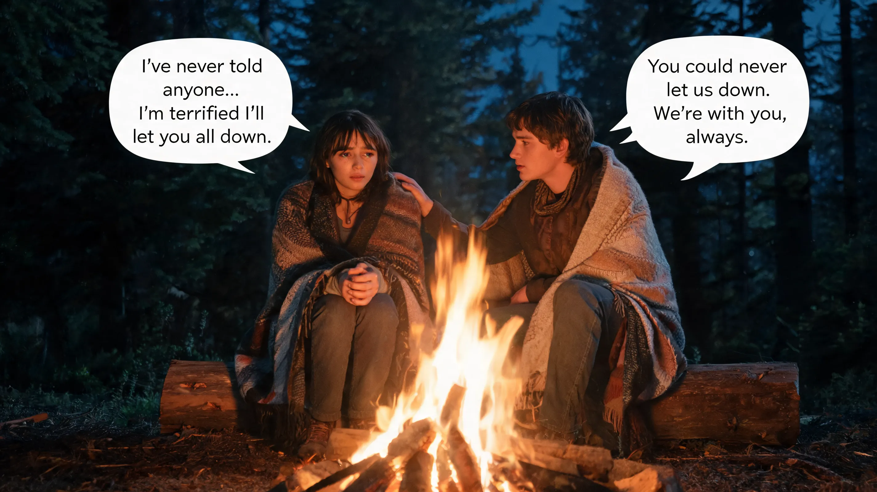 During a quiet long rest, the firelight catches two companions in a moment of rare honesty. One admits a fear they've never spoken aloud. What do they say, and how does the other respond?