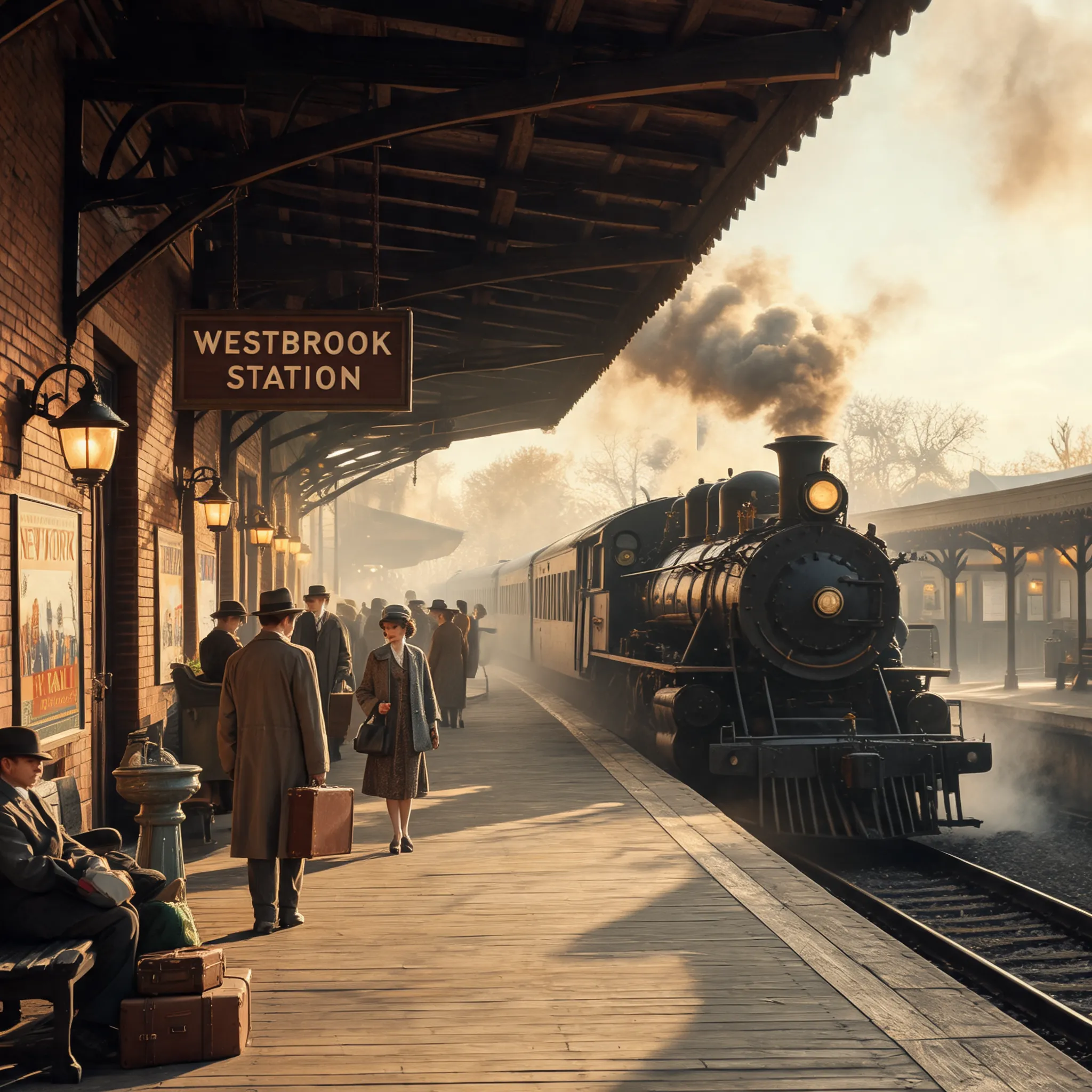 Vintage train station platform in film style