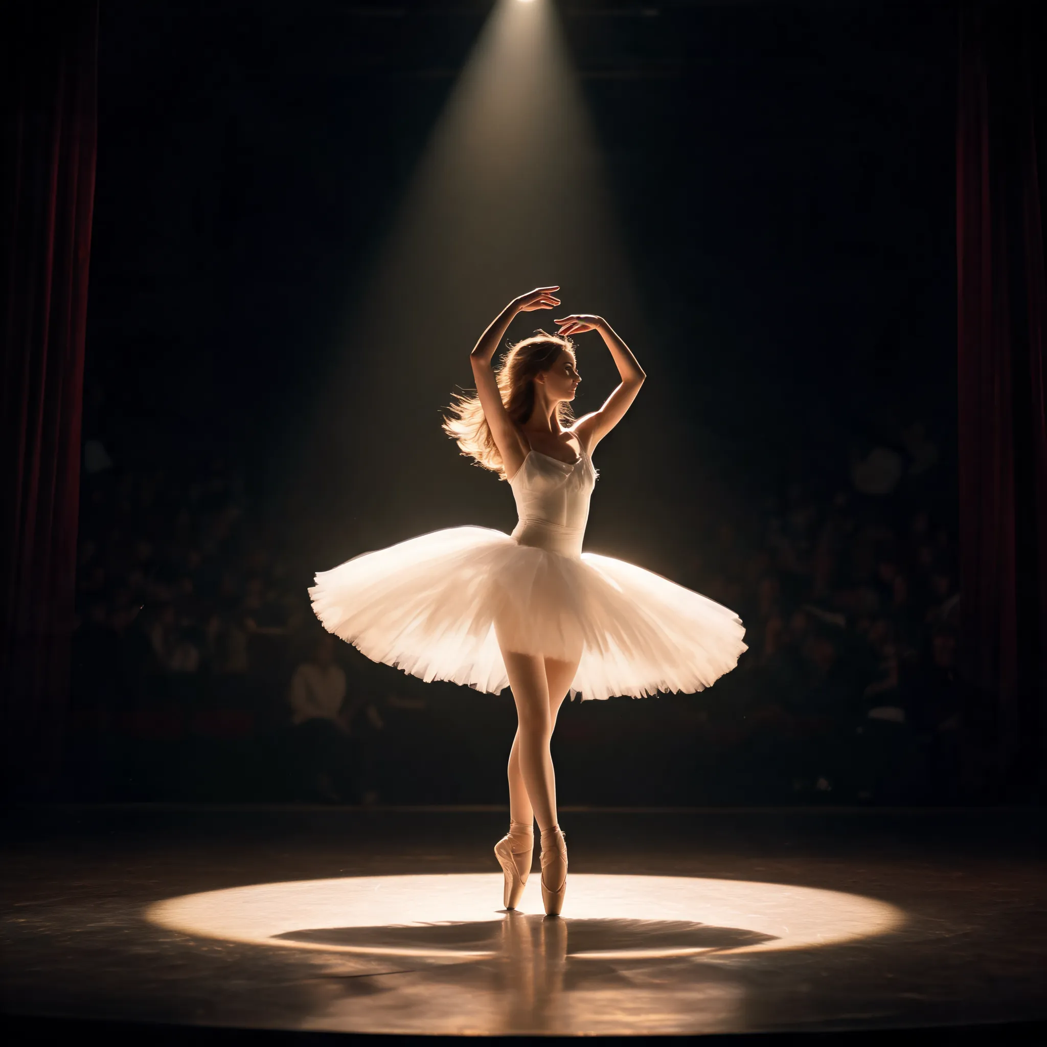 Graceful ballet dancer twirling on stage