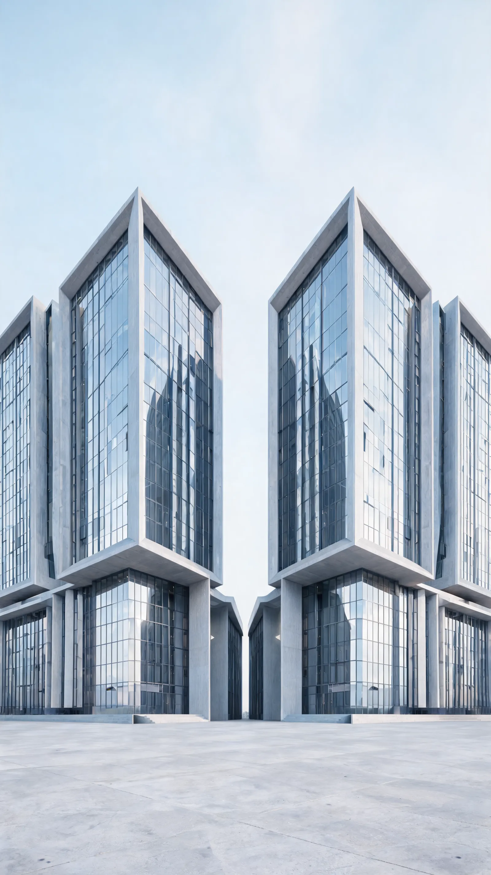 Create a premium vertical smartphone wallpaper featuring striking modern architecture, monumental geometric structures, clean concrete and glass surfaces, dramatic perspective, elegant symmetry, soft natural light, subtle reflections, sophisticated shadows, and a calm cinematic atmosphere. Emphasize architectural lines, depth, scale, and minimal composition. Photorealistic architectural photography, ultra-detailed materials, realistic lighting, high dynamic range, refined neutral tones, visually impressive but uncluttered. Leave sufficient clean visual space near the top for phone status icons and avoid important subjects near the bottom interface area. No people, no text, no logos, no watermark. 9:16 vertical composition, ultra-high resolution, premium smartphone wallpaper.