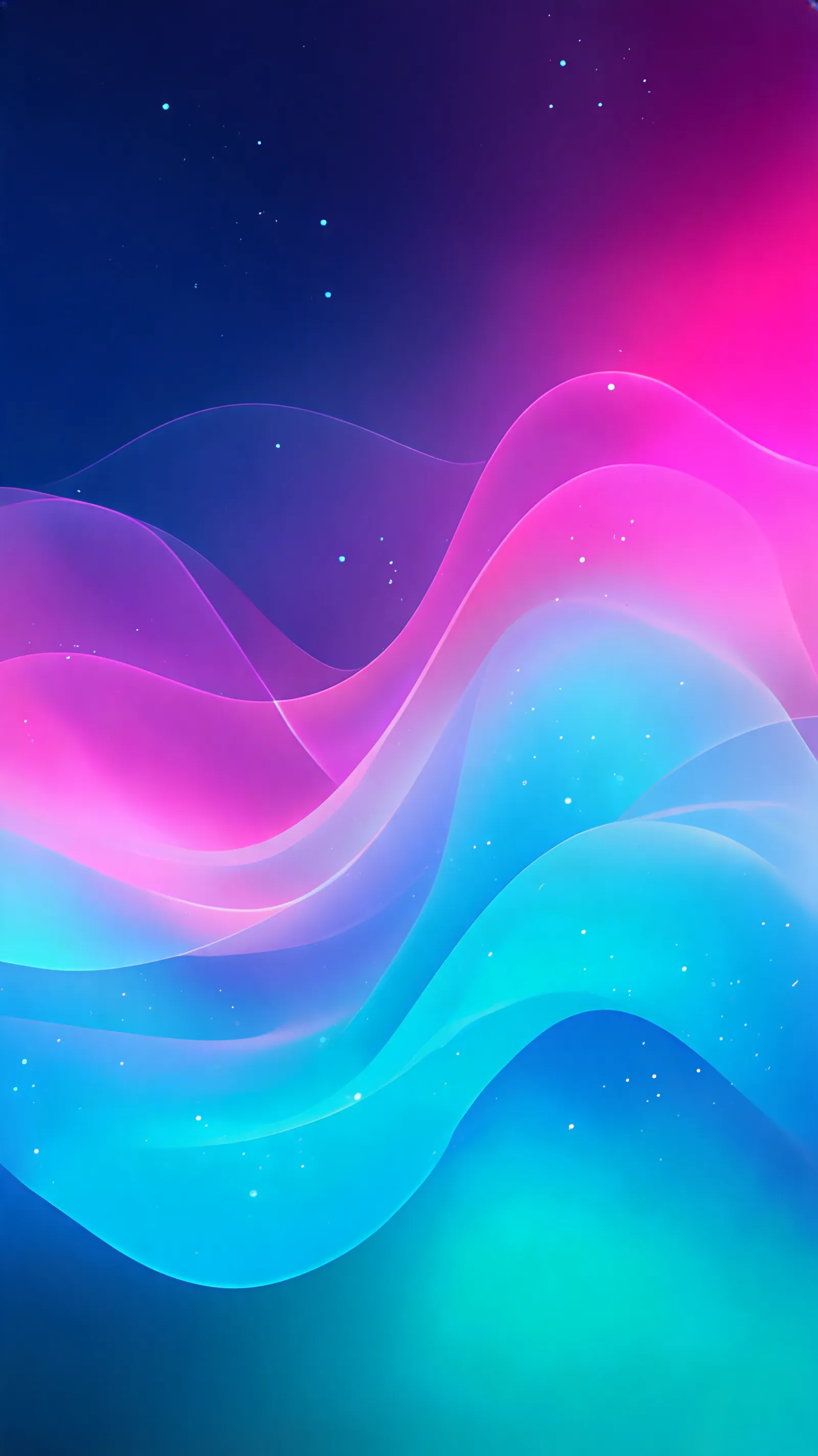 Create a vibrant premium vertical smartphone wallpaper made of flowing abstract colors, luminous gradients, smooth organic shapes, translucent layers, subtle glowing particles, elegant waves, and rich visual depth. Blend vivid complementary colors naturally while maintaining a polished and sophisticated aesthetic. Use soft light diffusion, glass-like textures, fluid motion, subtle reflections, and high contrast in selected areas without making the composition chaotic. Modern digital abstract art, clean composition, mesmerizing visual flow, no recognizable objects. Keep enough visual breathing room for smartphone icons. No text, no logos, no watermark. 9:16 vertical composition, ultra-high resolution, premium AMOLED-friendly smartphone wallpaper.