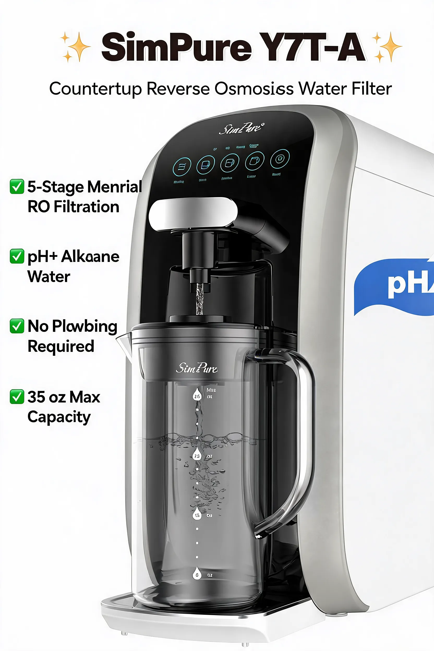 create a pinterest pin for the SimPure Y7T-A Countertop Reverse Osmosis Water Filter, 5 Stage Mineral RO