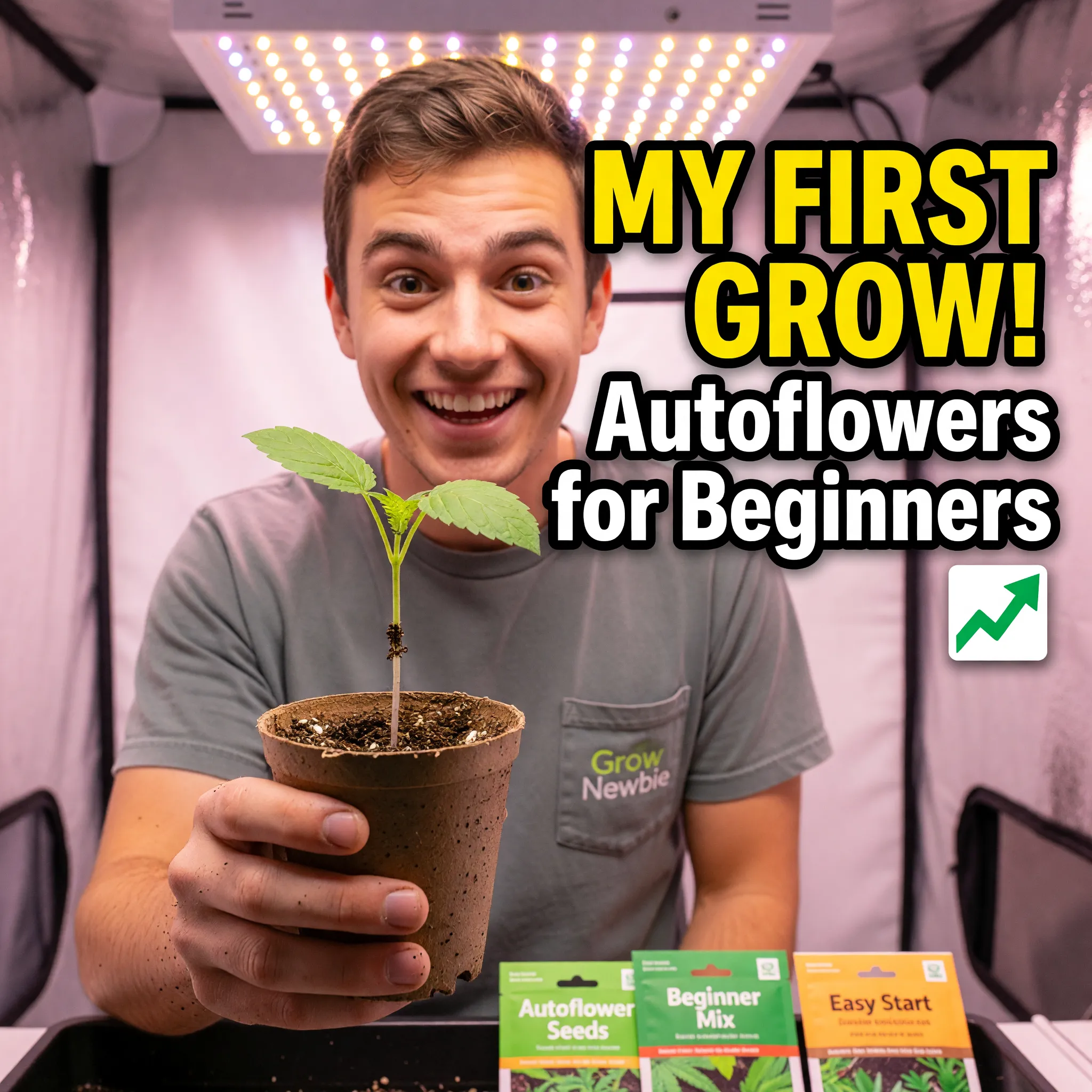 create a youtube thumbnail for a A beginner cannabis grow starting with autoflowers.