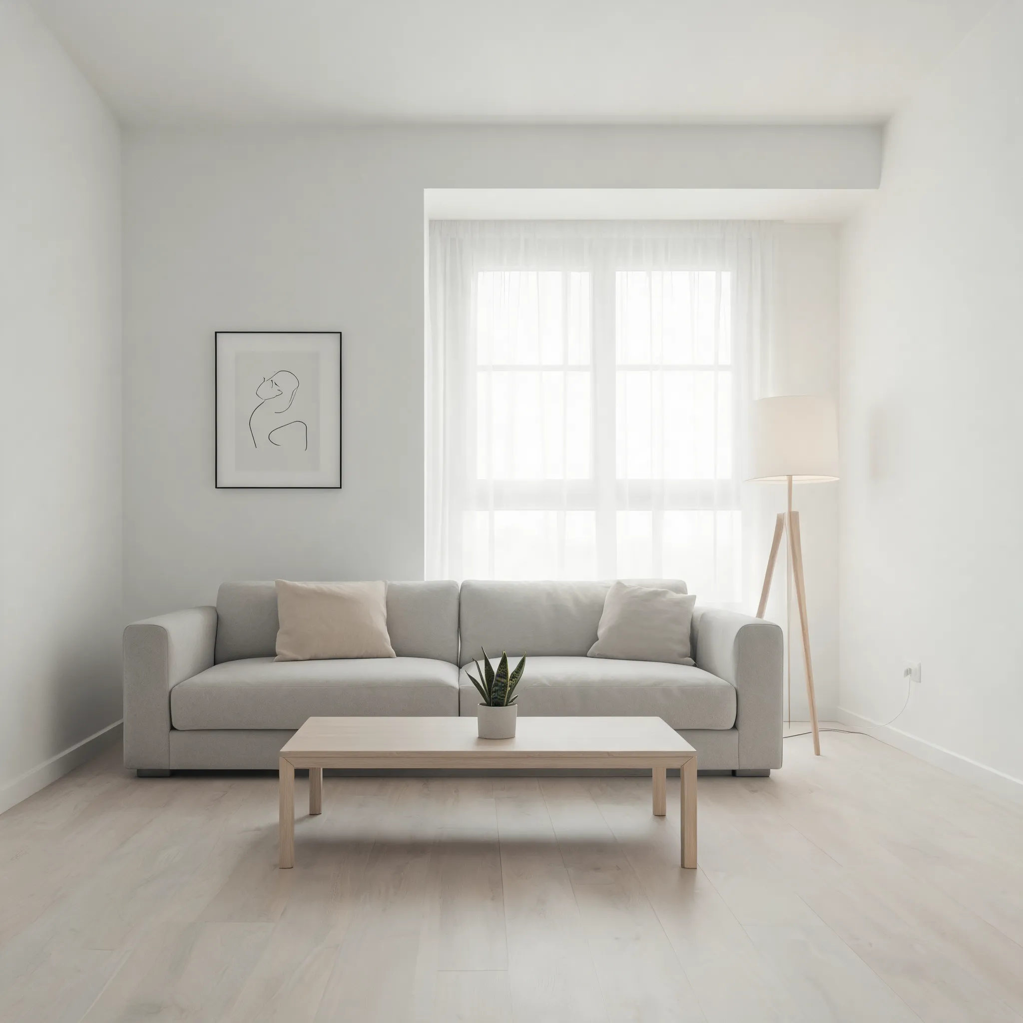 Desaturated illustration of Scandinavian minimalist interior