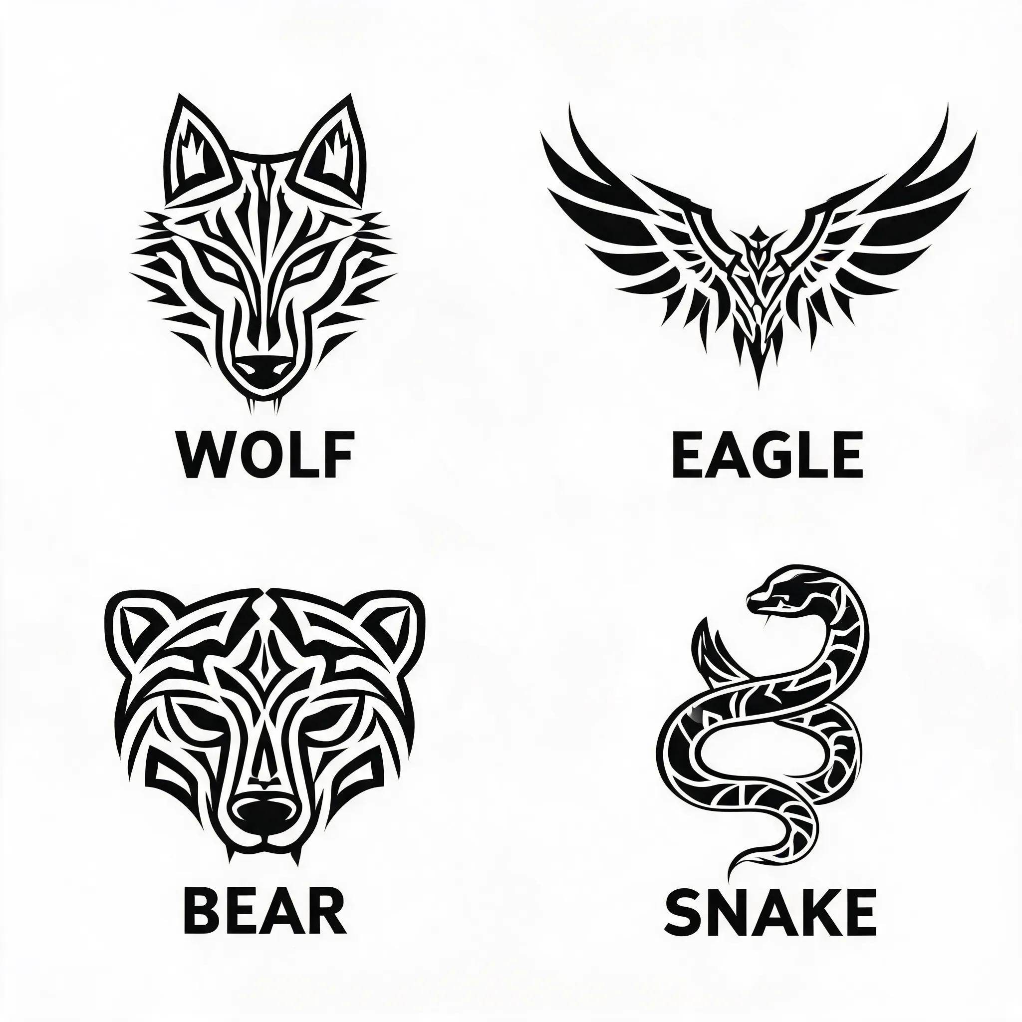 Abstract linework animal totems for tribal tattoo patterns