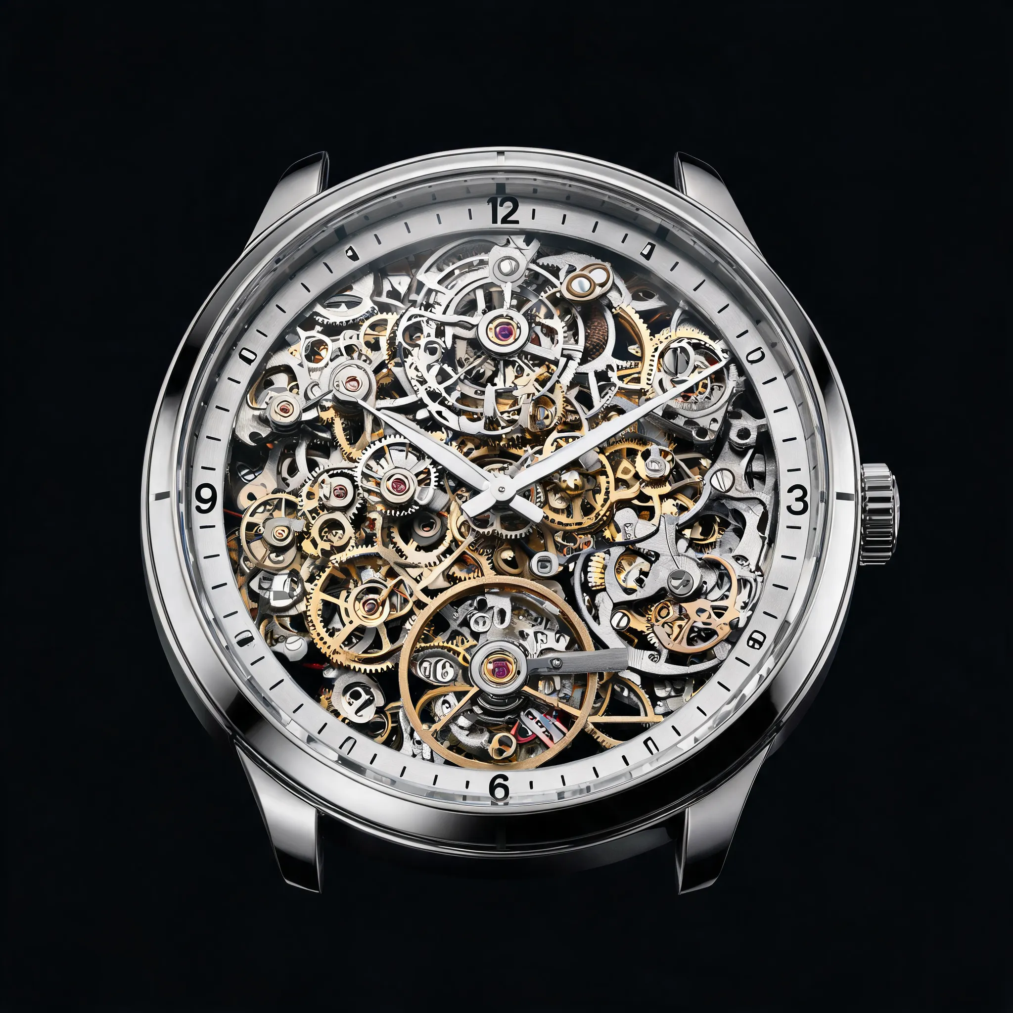 An intricate mechanical watch with visible inner gears