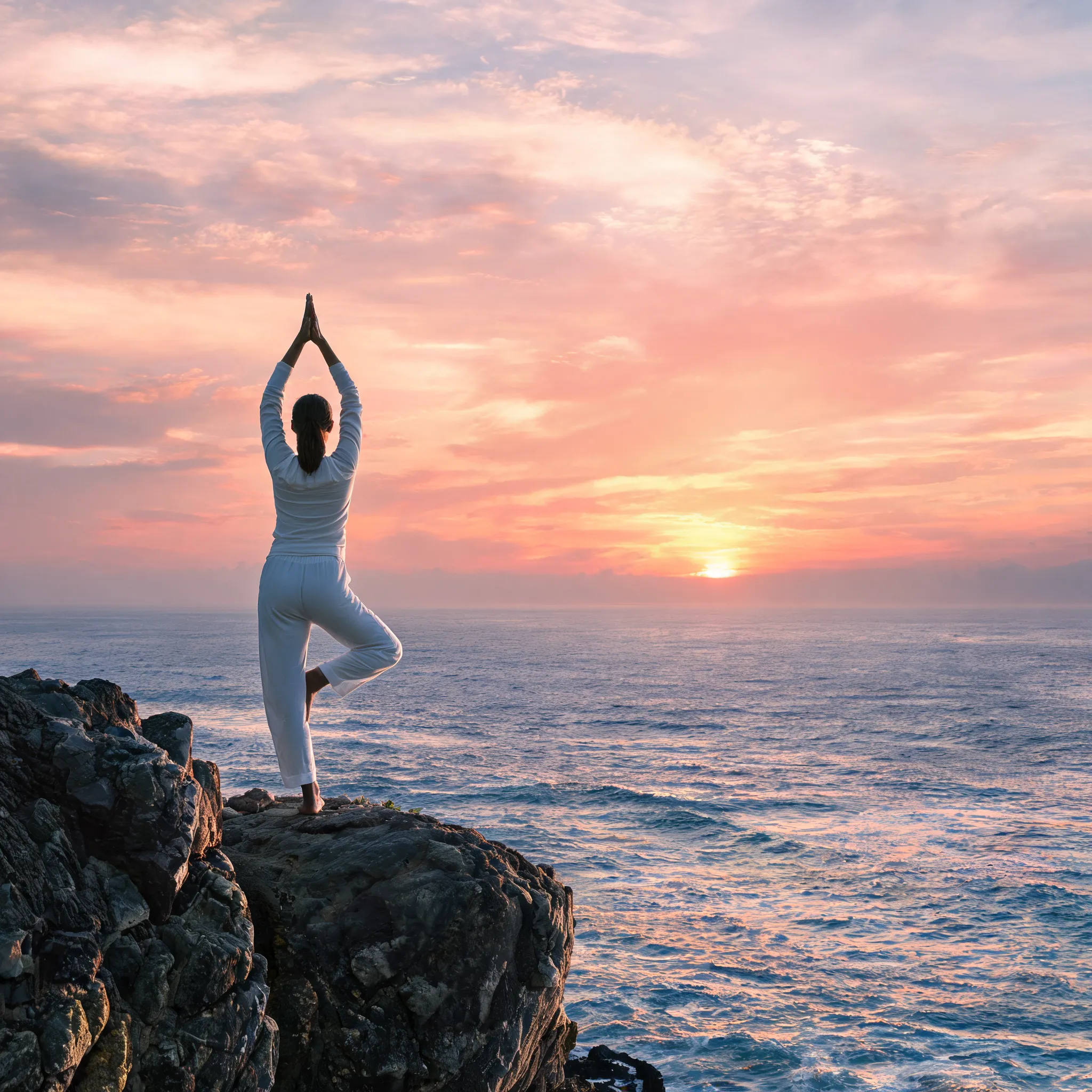 Sunrise yoga on a cliff edge