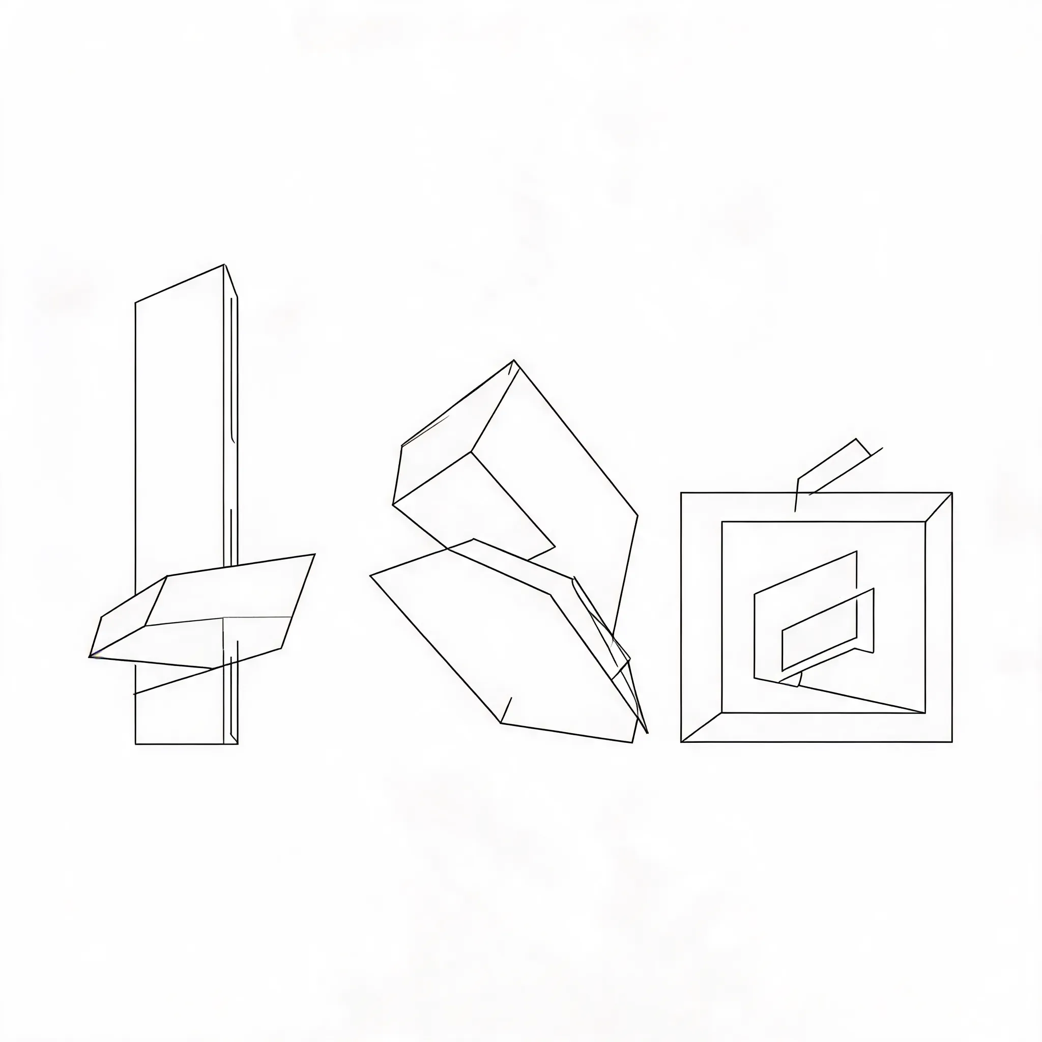 Create abstract architectural forms using simple lines and angles, black lines on a white background, reflecting modern architectural aesthetics.