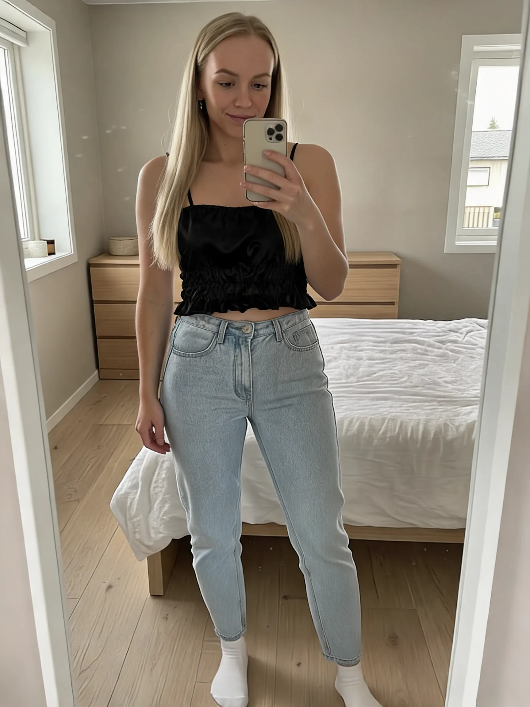 Try this clothing item on the person in the photo.