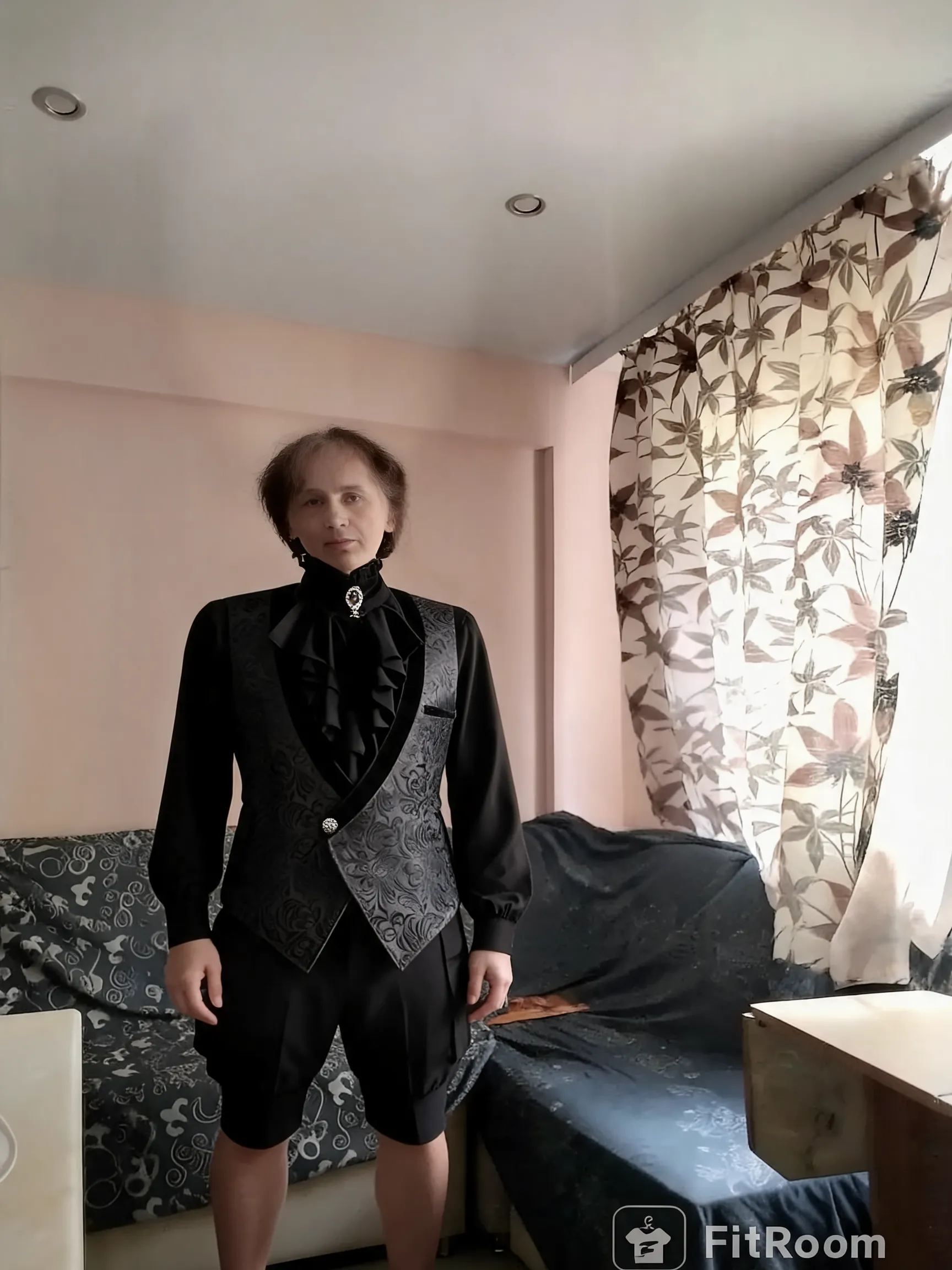 Try this clothing item on the person in the photo.