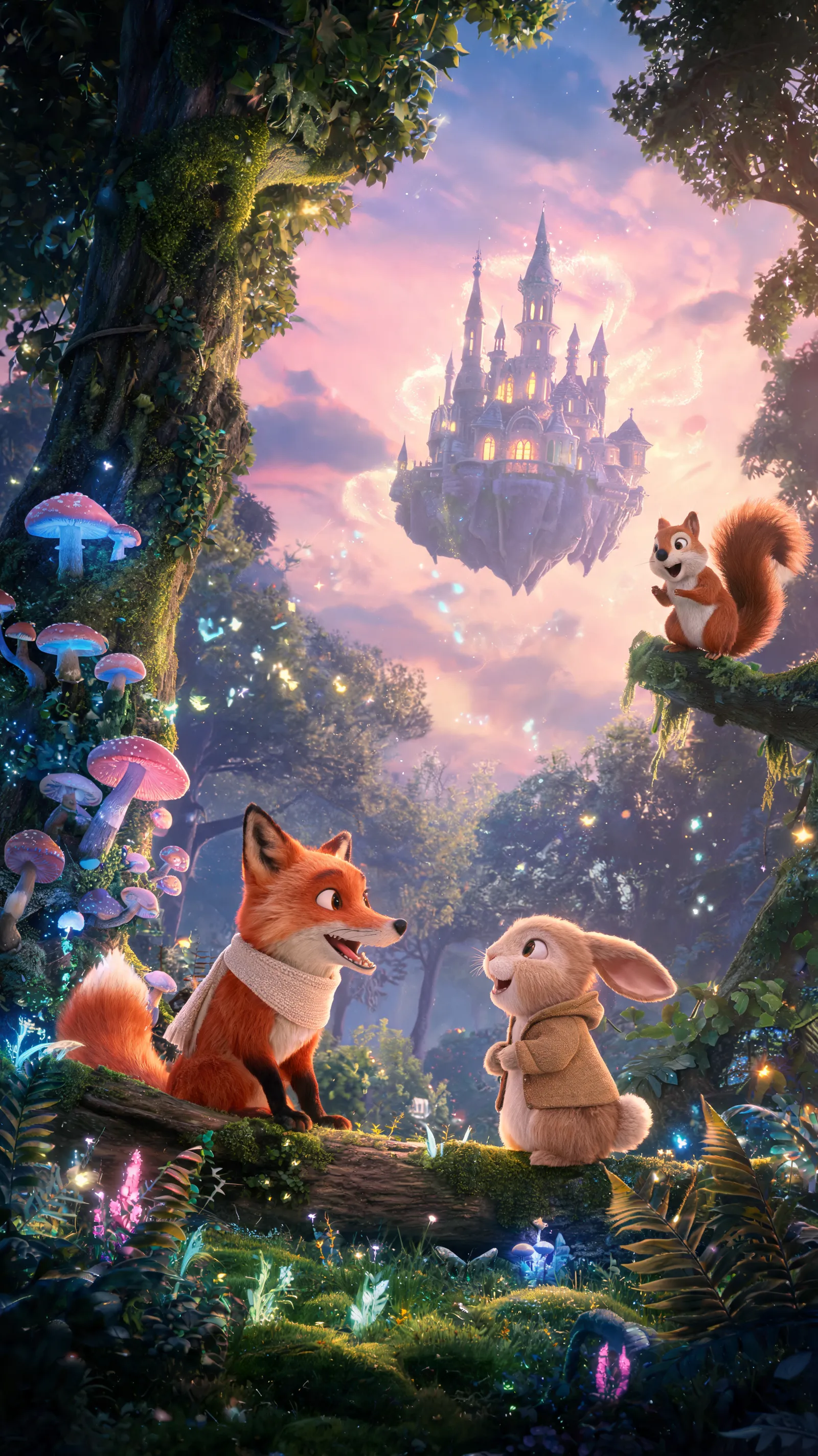 Magical forest, talking animals, floating castle