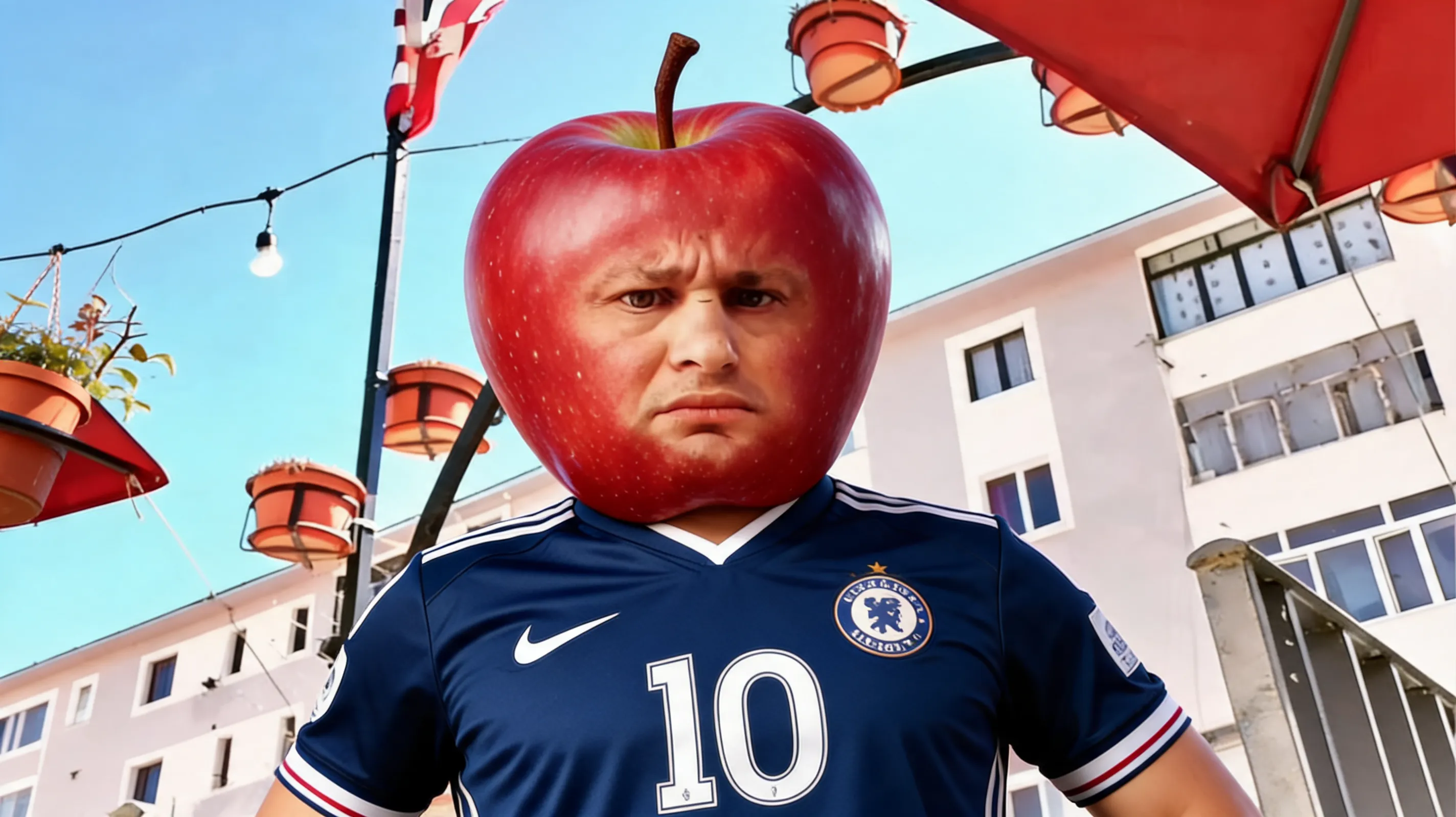 Generate this fruit charater for me: - [FRUIT]: apple - [ROLE]: football player