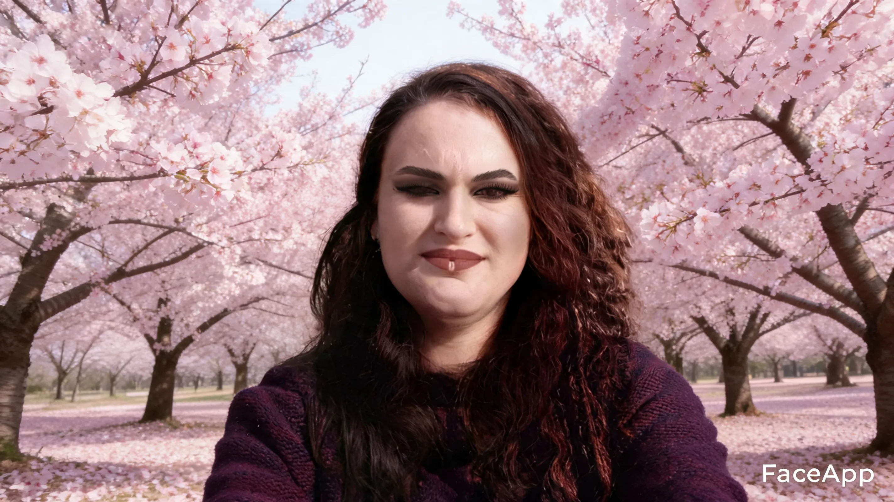 Make me a professional environmental portrait with a Japanese cherry blossom background replacement.