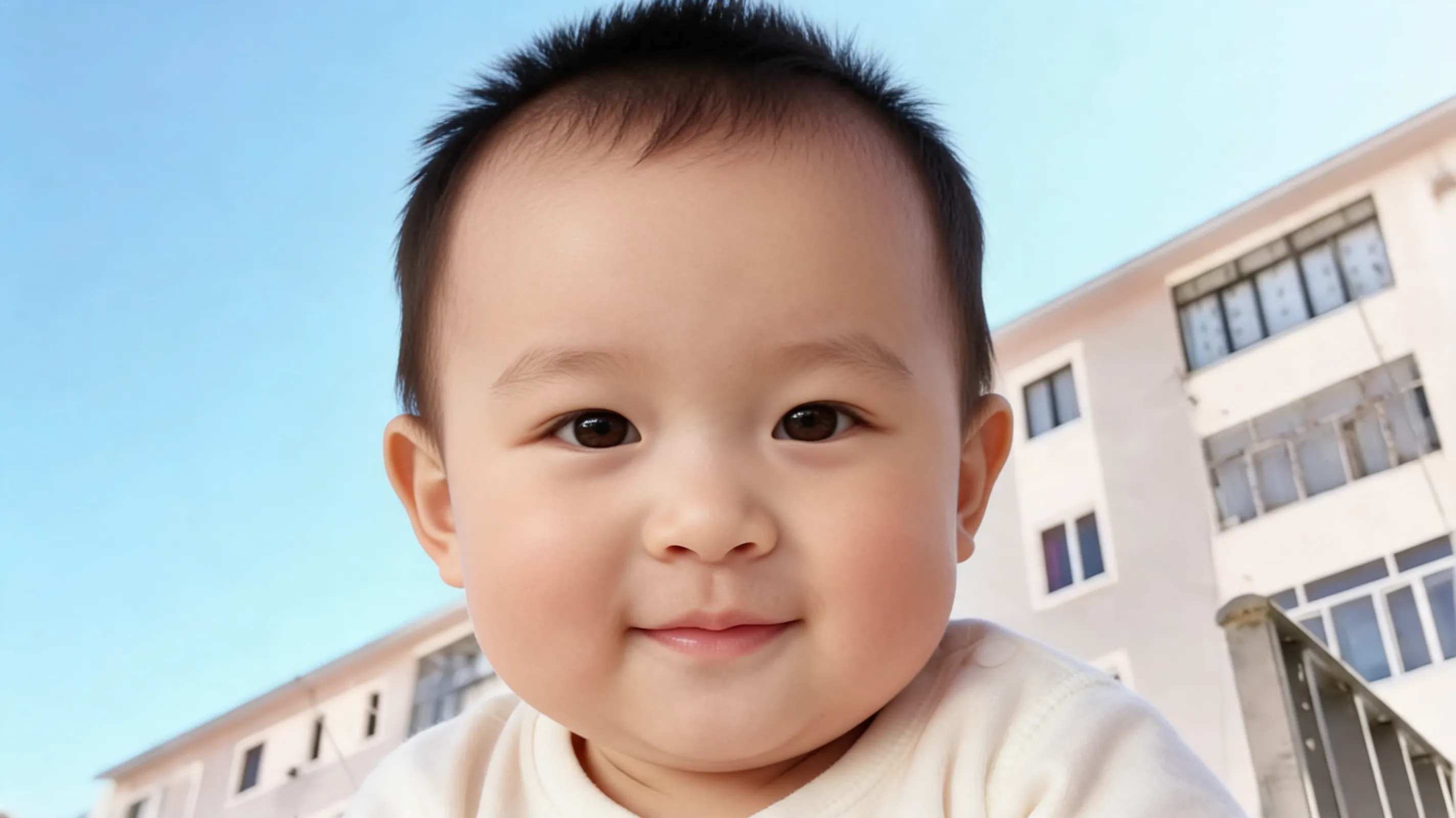 Generate a realistic baby portrait based on the uploaded parent photo or parent photos. Create an imagined future baby with natural facial features, soft baby skin, bright eyes, and a cute expression. Keep the result realistic, warm, and suitable for sharing with family or on social media.