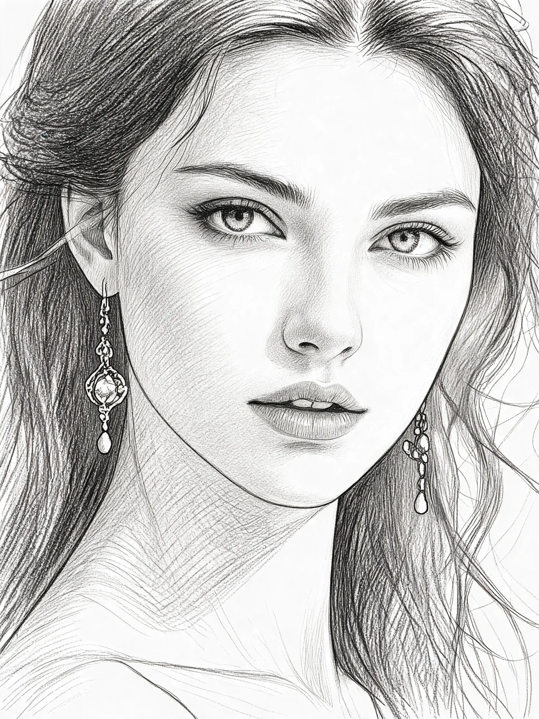 Recreate the uploaded portrait photo as a hyper-realistic line sketch. Focus the entire rendering on the face: use pencil lines of varying density, weight, and hatching to draw every shadow, highlight, and facial detail—there should be no soft, blended shading, only linework defining light and dark. Keep contour lines sharp and expressive, use layered cross-hatching to build volume and texture, and maintain the character’s exact likeness and expression. The rest of the portrait and background should be simple and unobtrusive, so all attention stays on the linework of the face. Hand-drawn, authentic pencil sketch texture, high detail, pure black and white, no distortion.