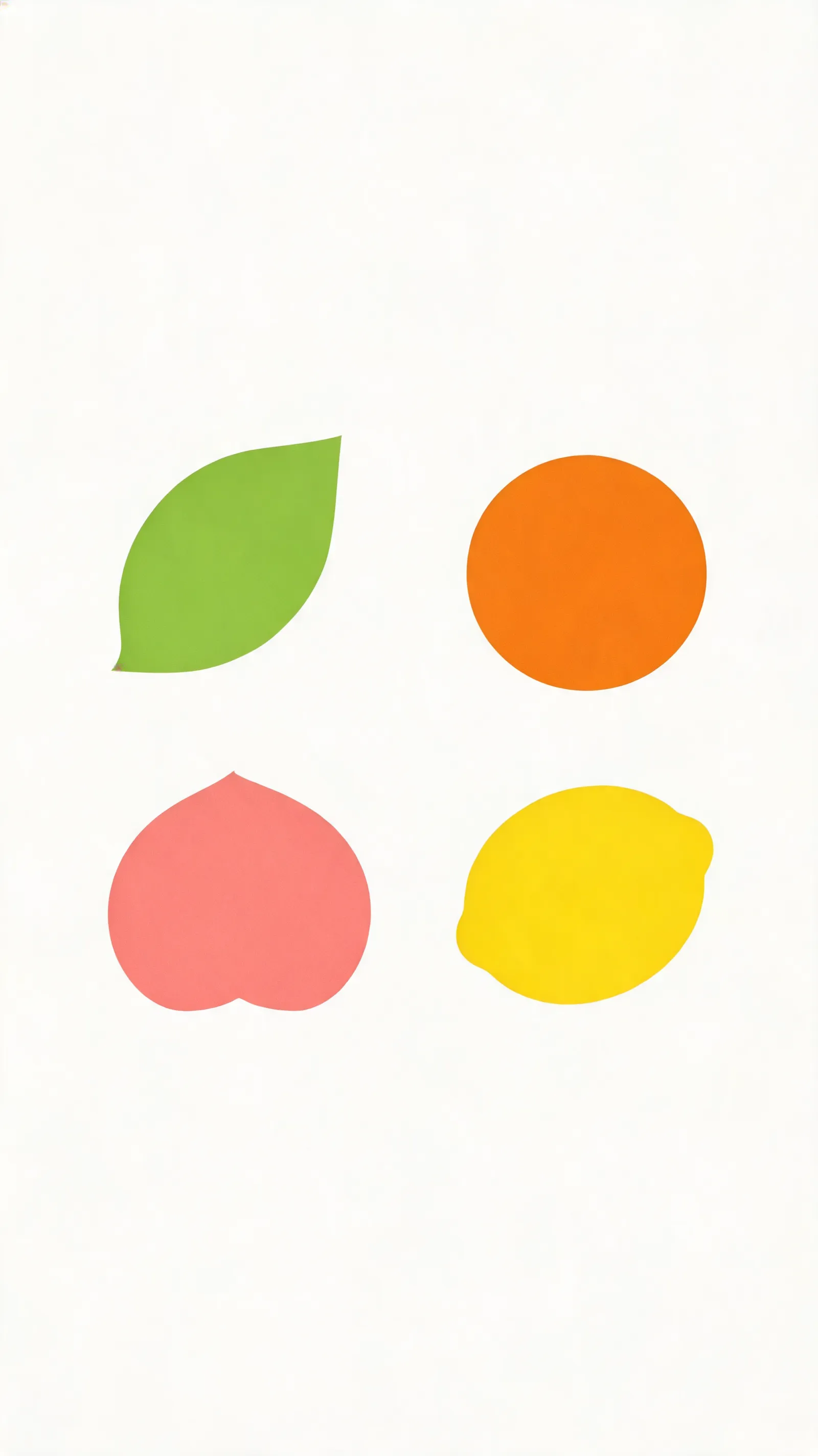 Geometric fruit or leaf shapes with solid fill, conveying fresh minimalism.