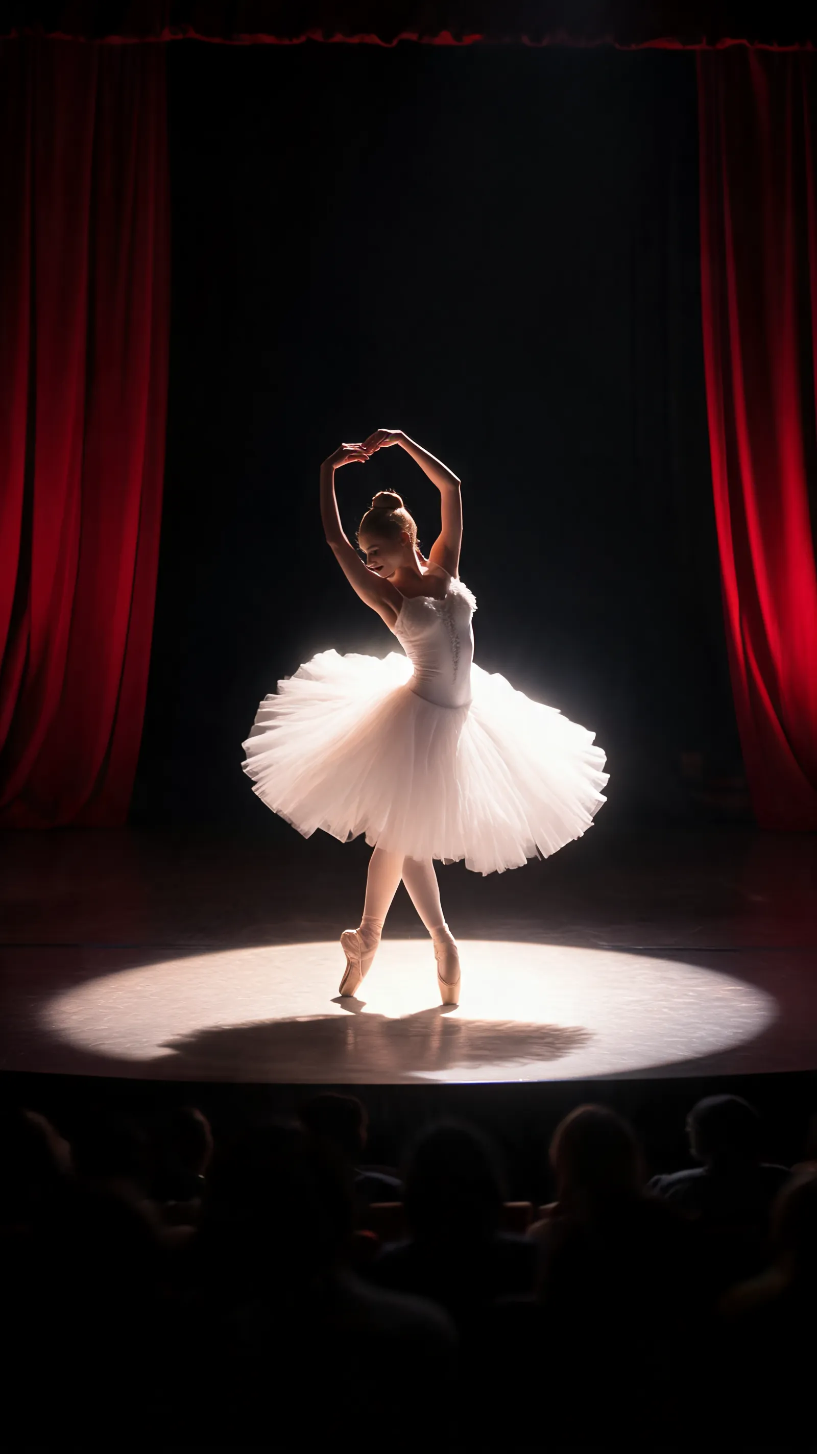 Graceful ballet dancer twirling on stage
